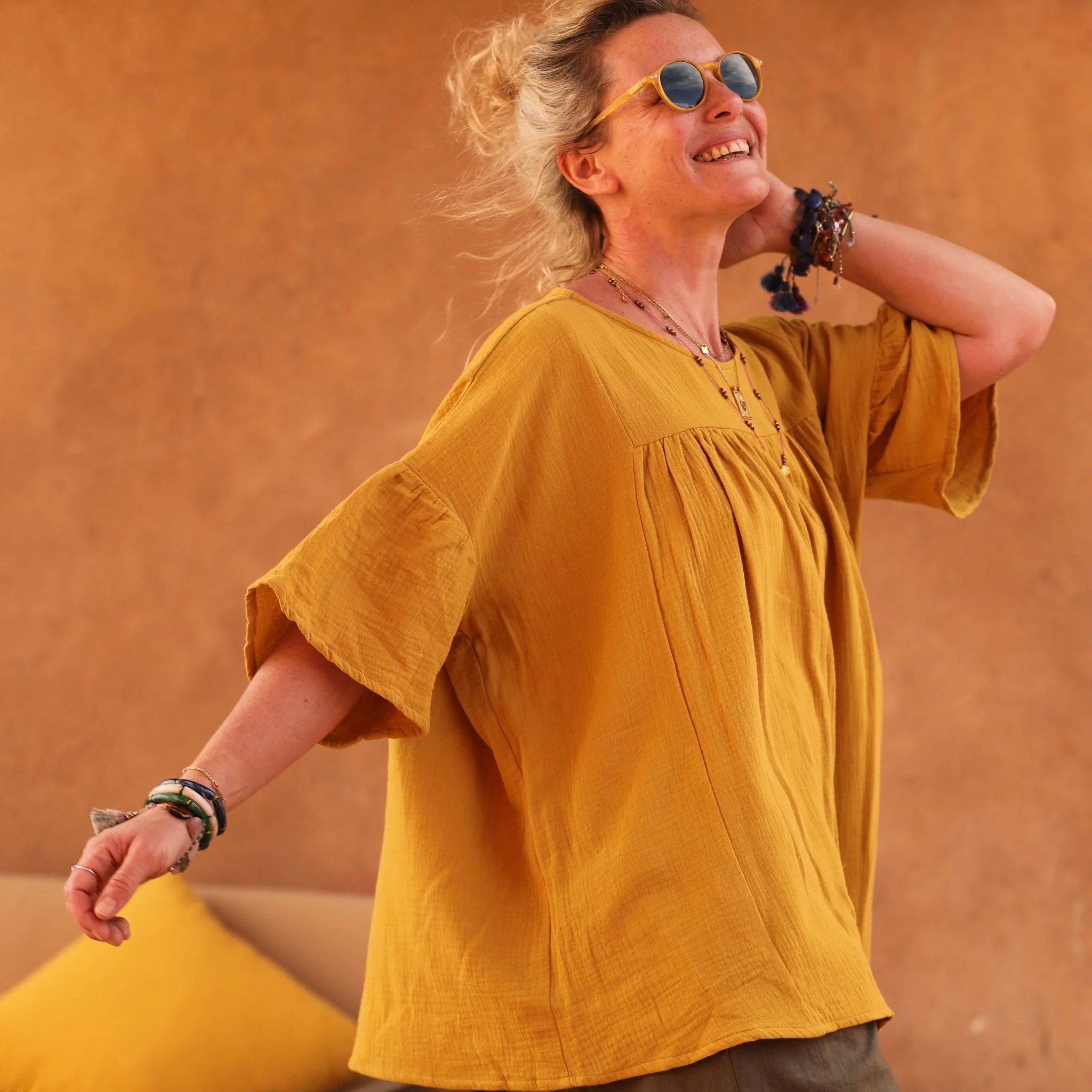 Blouse Léopoldine - double gaze de coton ocre - Image 8