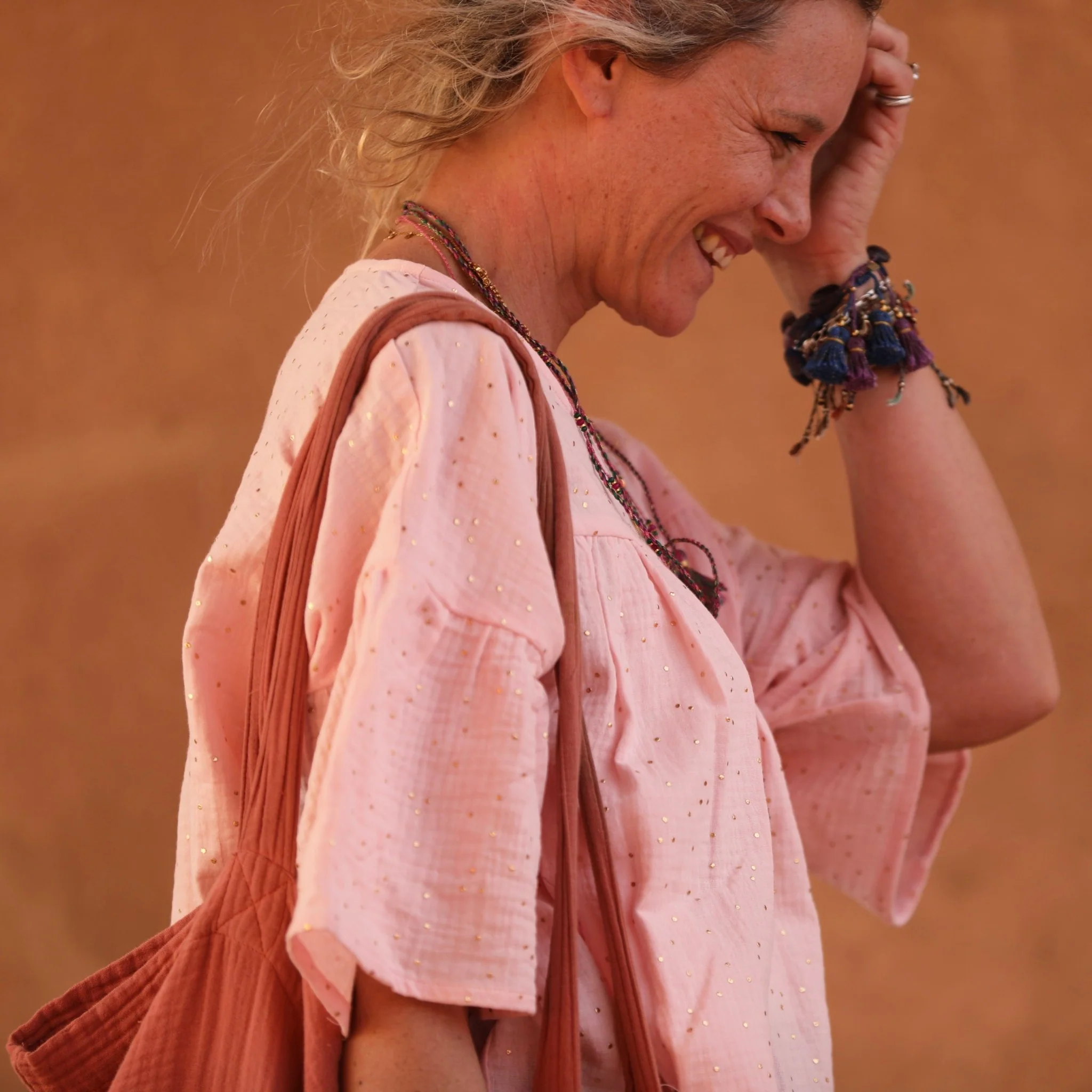 Blouse Léopoldine - double gaze de coton rose plumetis or - Image 3