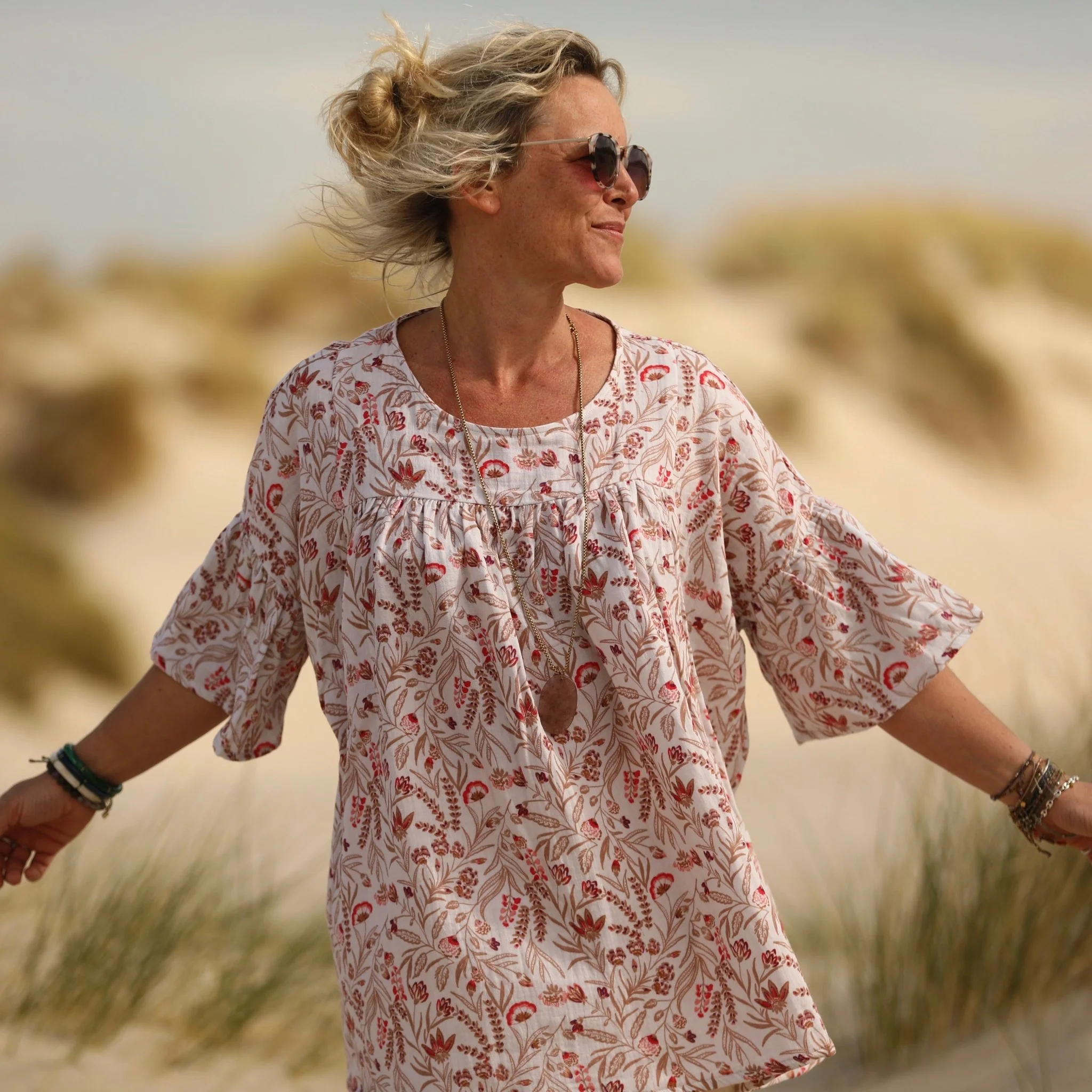 Blouse Léopoldine - double gaze de coton fleurs des marais