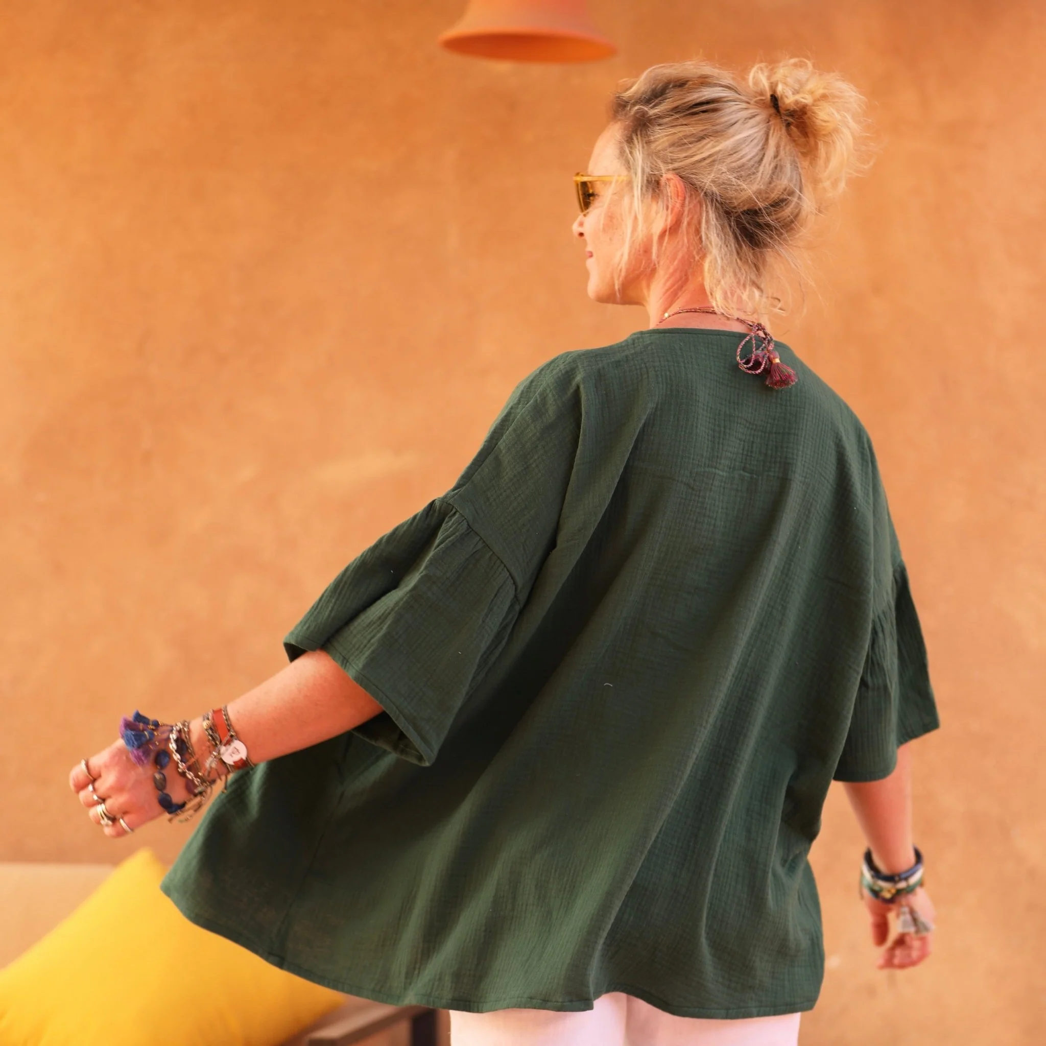 Blouse Léopoldine - double gaze de coton vert printemps - Image 7