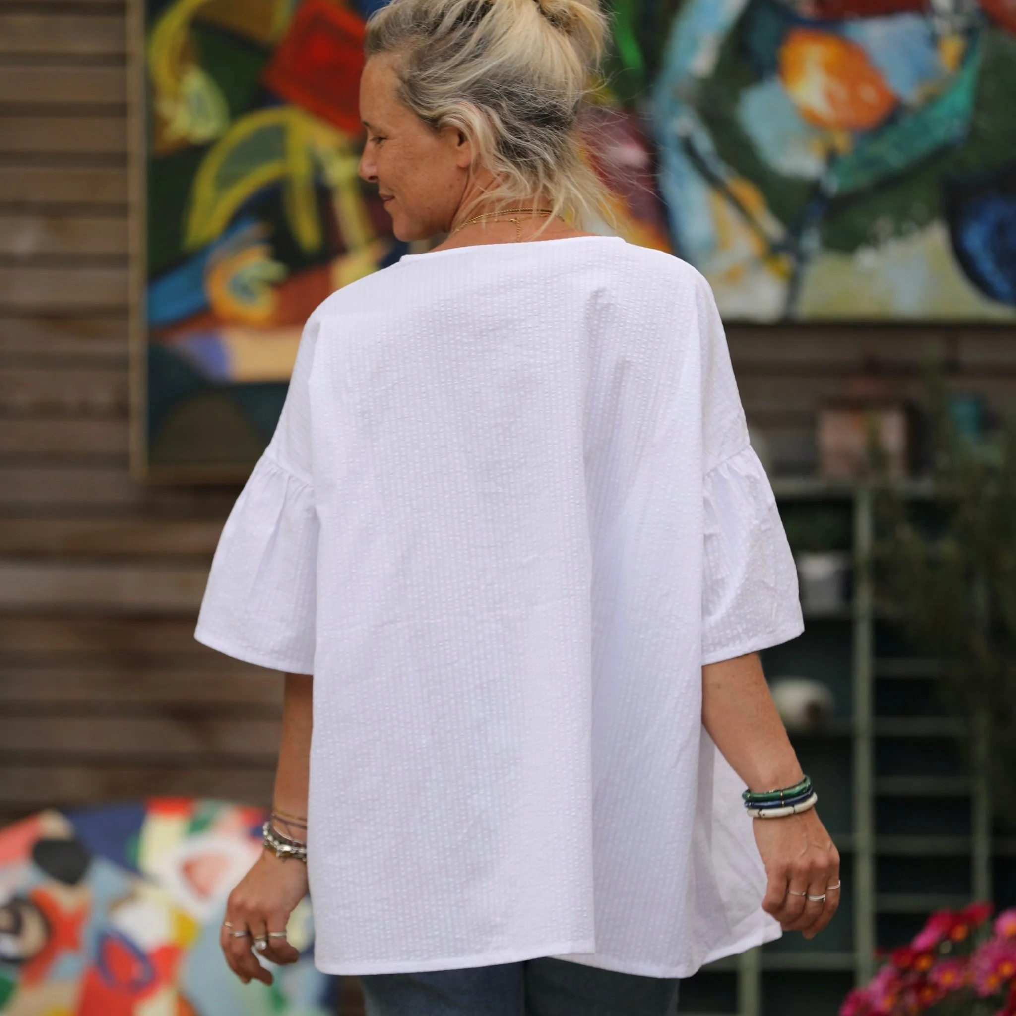 Blouse Léopoldine -  seersucker blanc cassé - Image 3