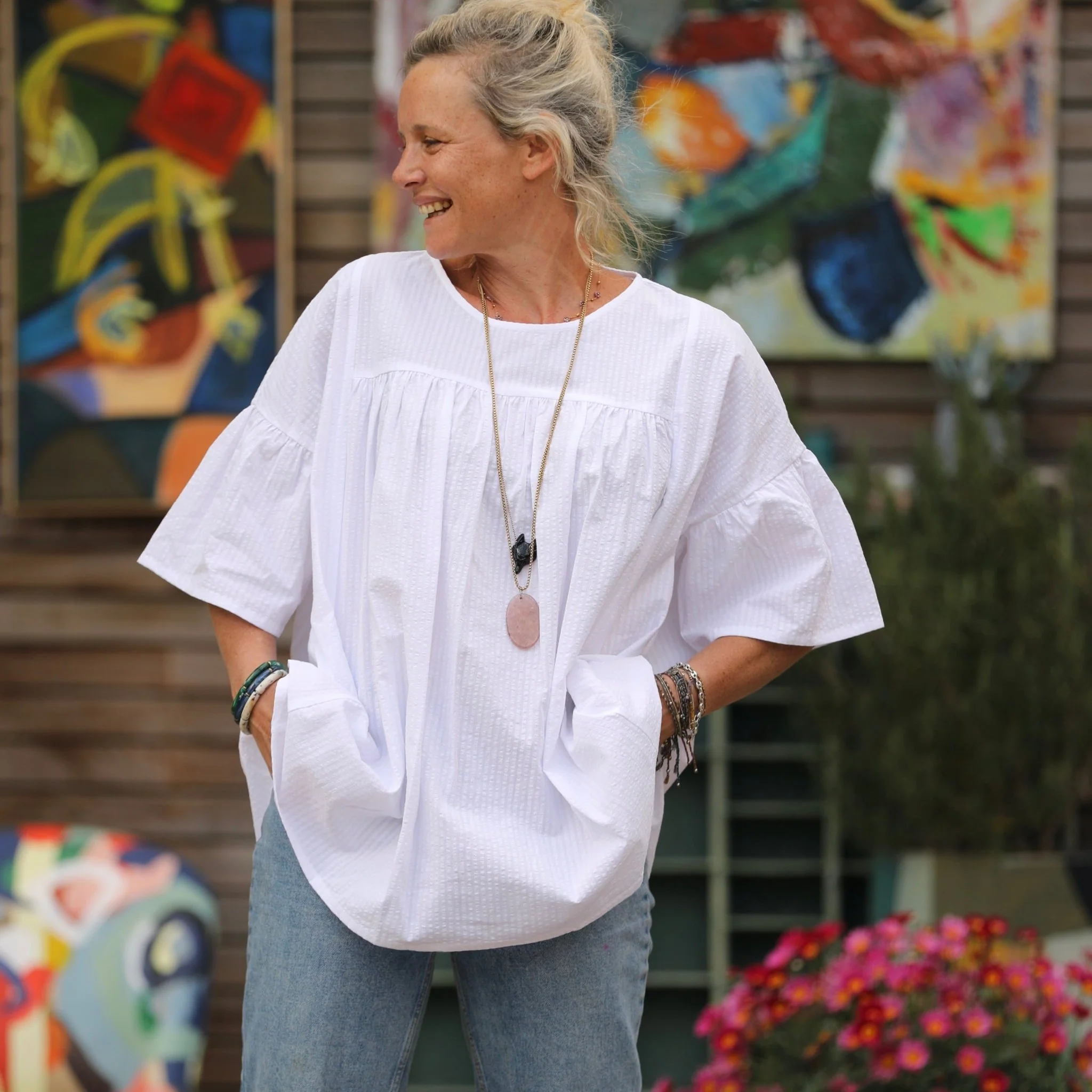 Blouse Léopoldine -  seersucker blanc cassé - Image 4