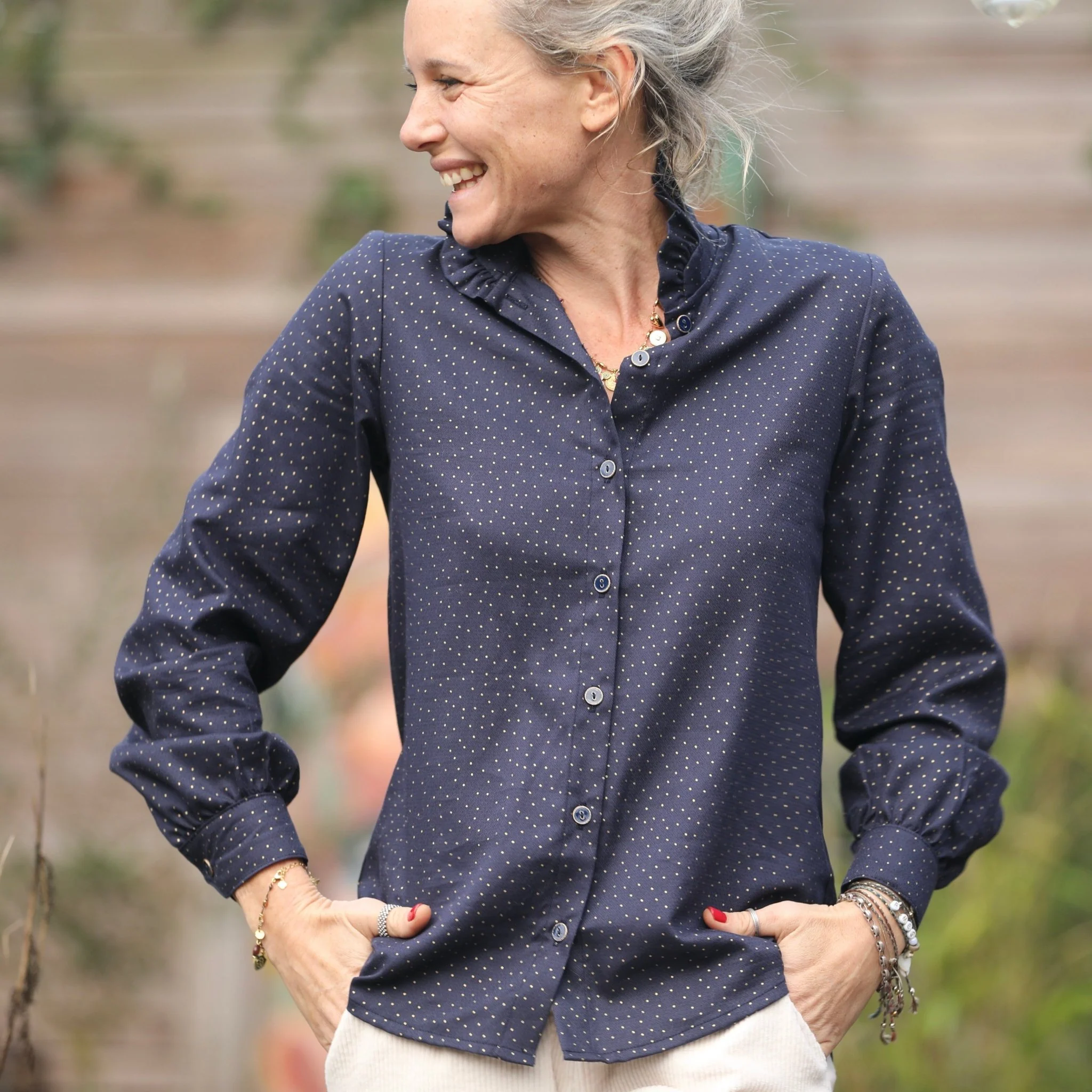 Blouse Marthe - armuré marine/pois doré