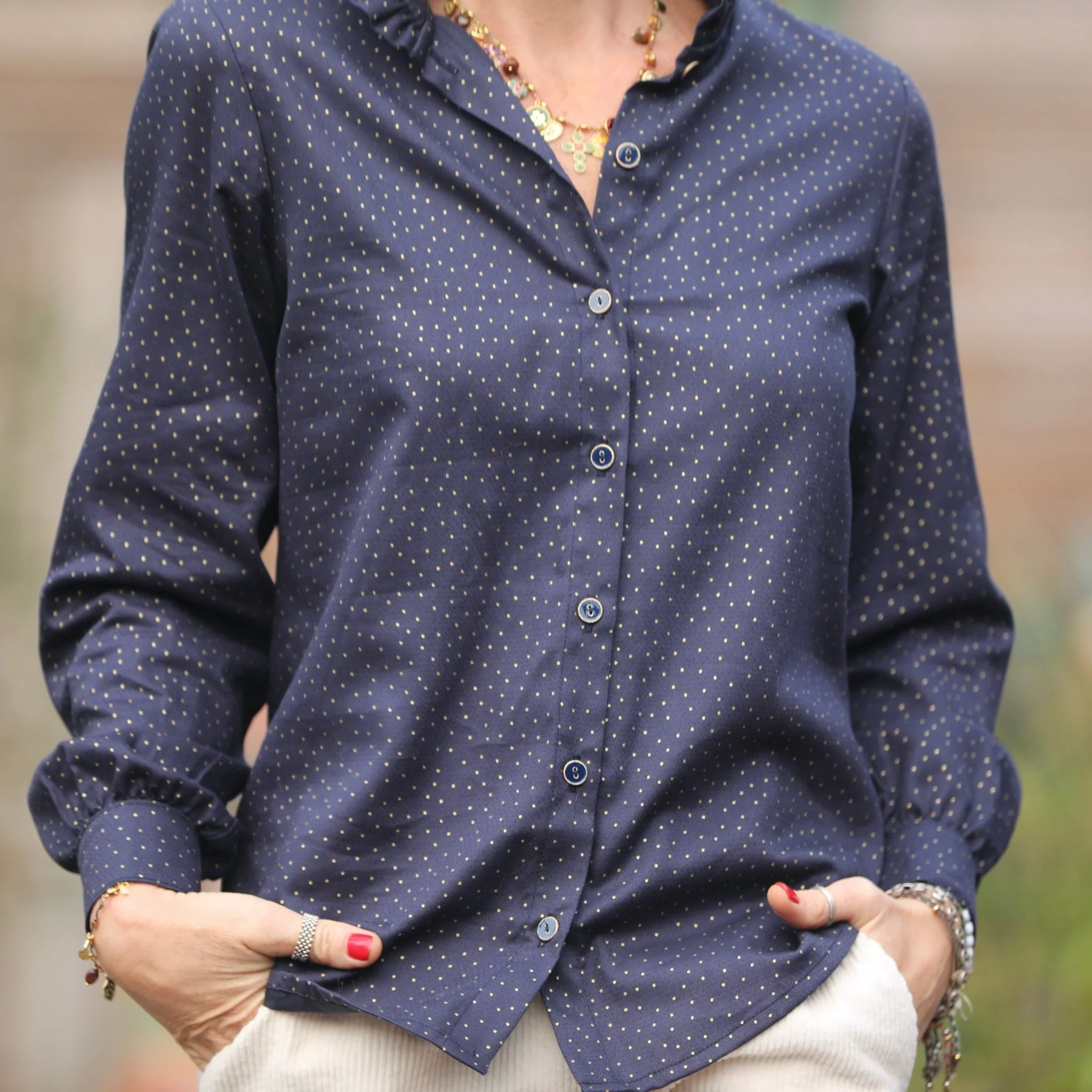 Blouse Marthe - armuré marine/pois doré - Image 10