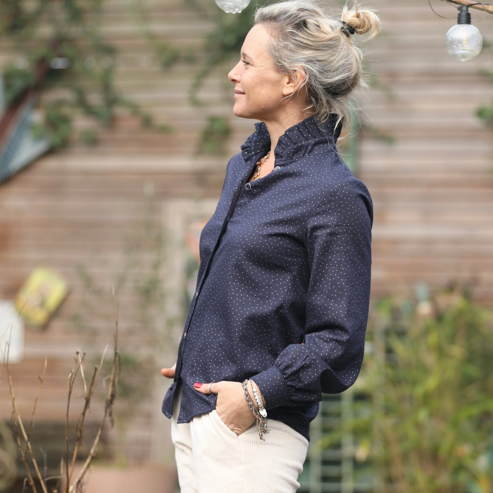 Blouse Marthe - armuré marine/pois doré - Image 6