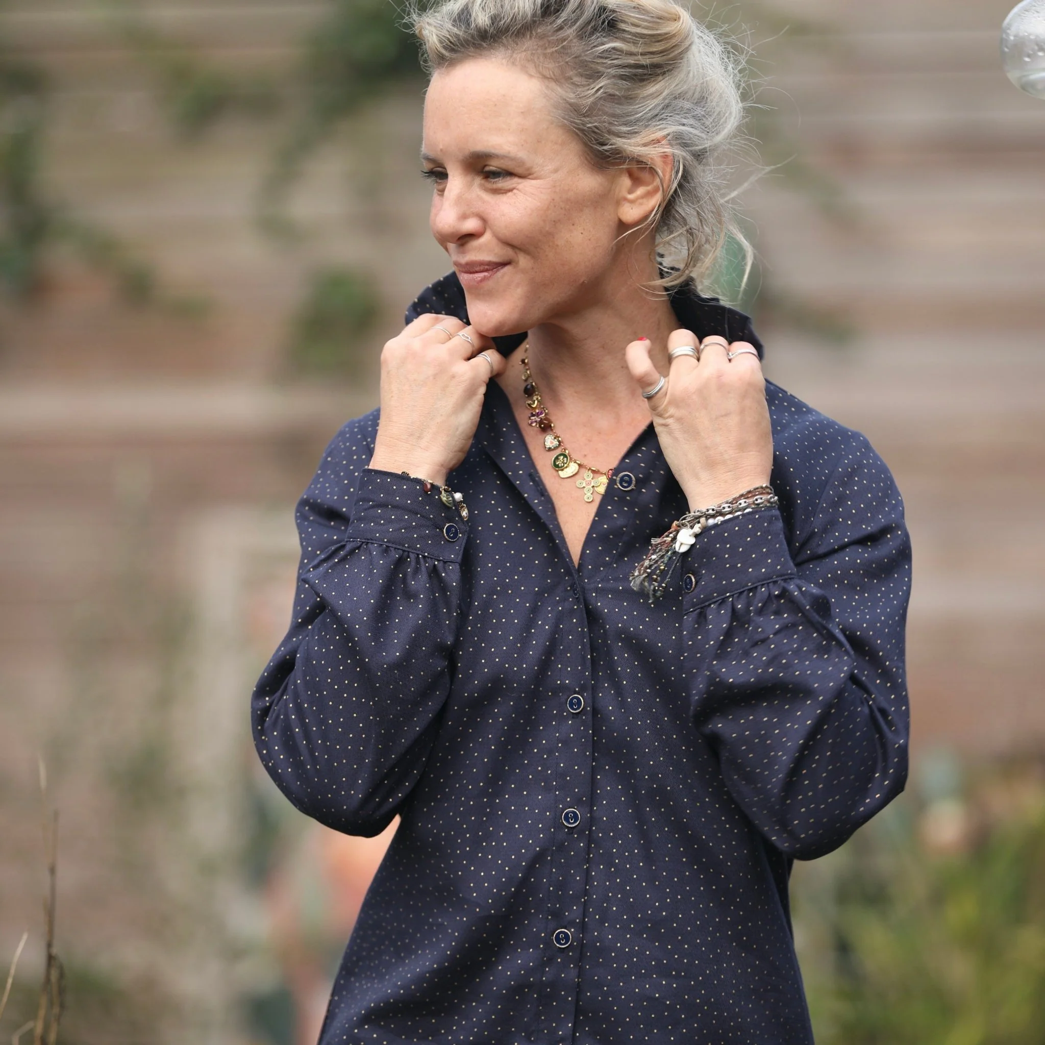 Blouse Marthe - armuré marine/pois doré - Image 7