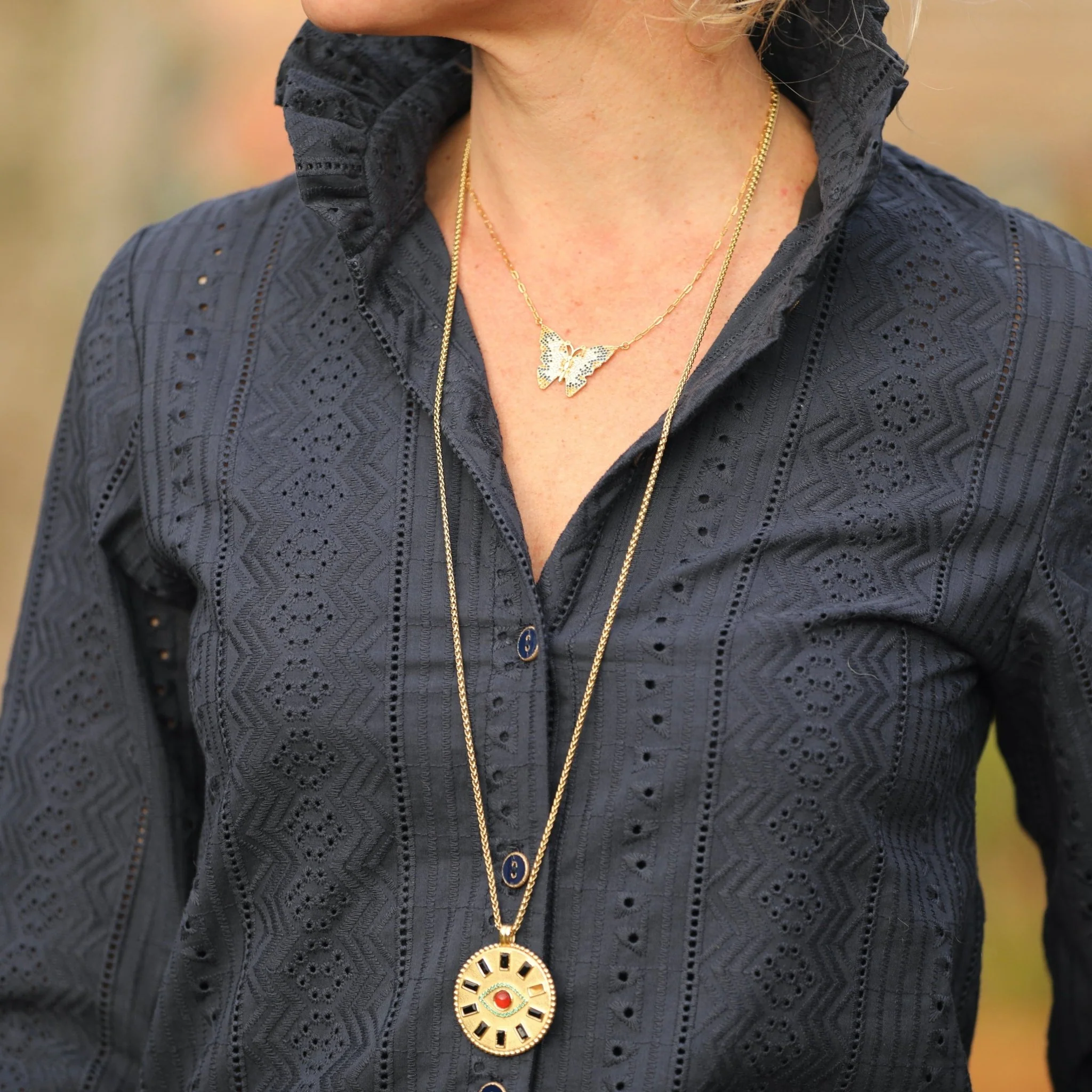 Blouse Marthe -  broderie géométrique marine - Image 3