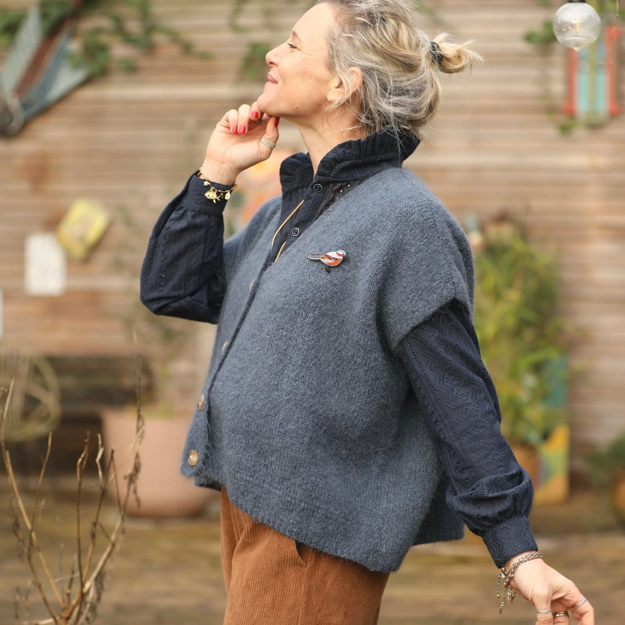 Blouse Marthe -  broderie géométrique marine - Image 8