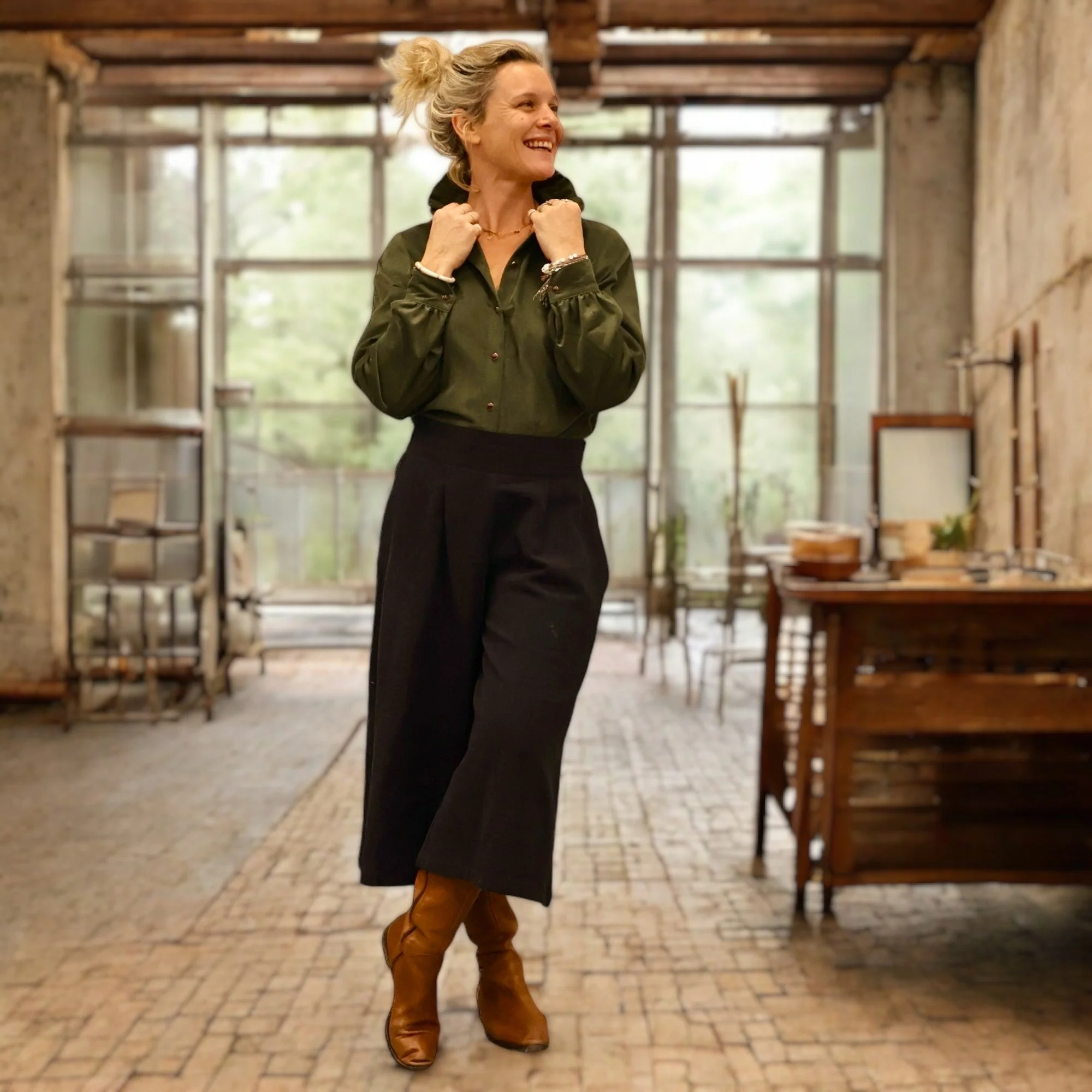 Blouse Marthe -  Velours kaki - Image 9