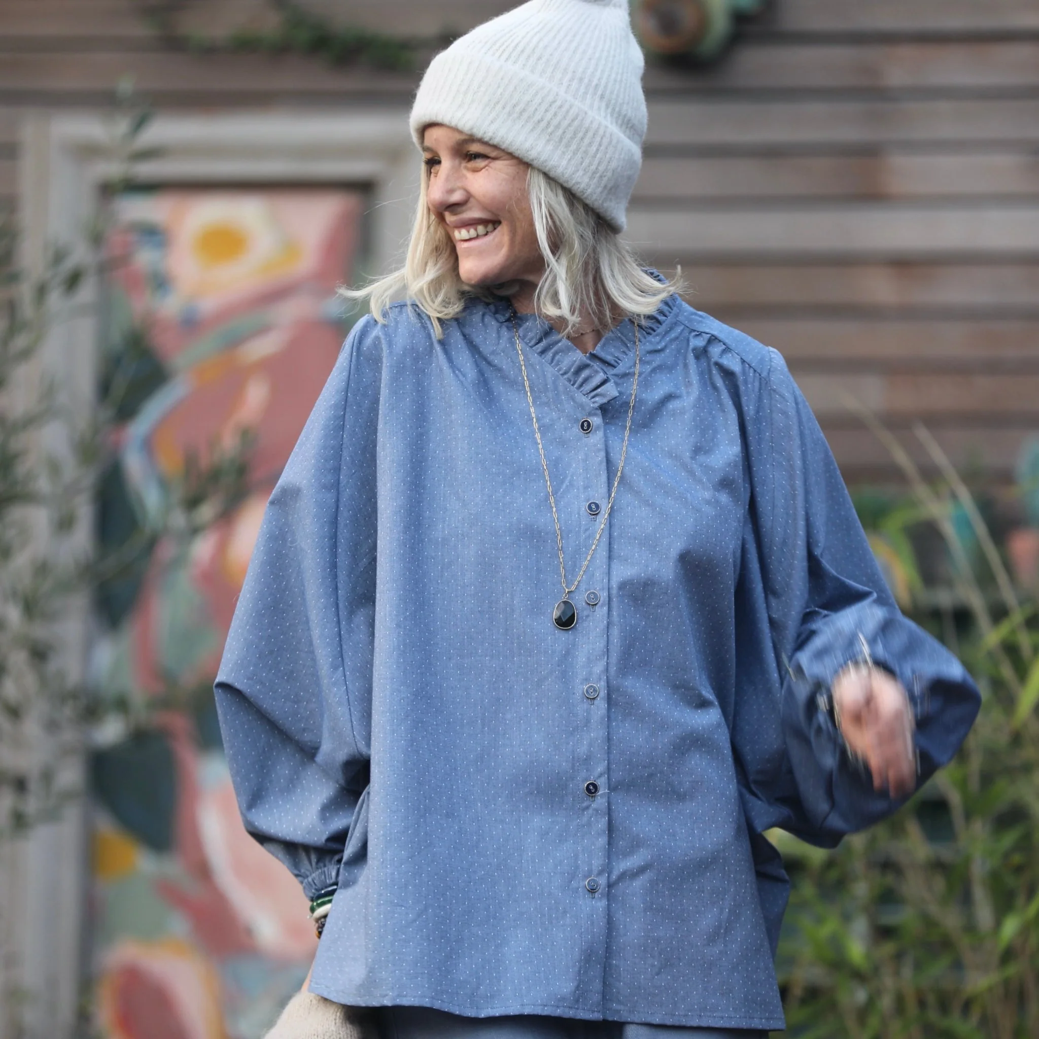 Blouse Miléna - armuré de coton jean plumetis blanc