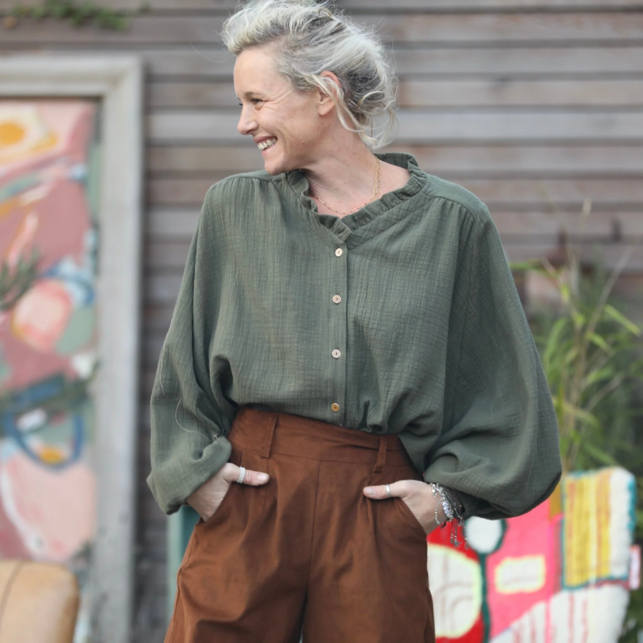 Blouse Miléna - armuré/gaze de coton kaki - Image 3