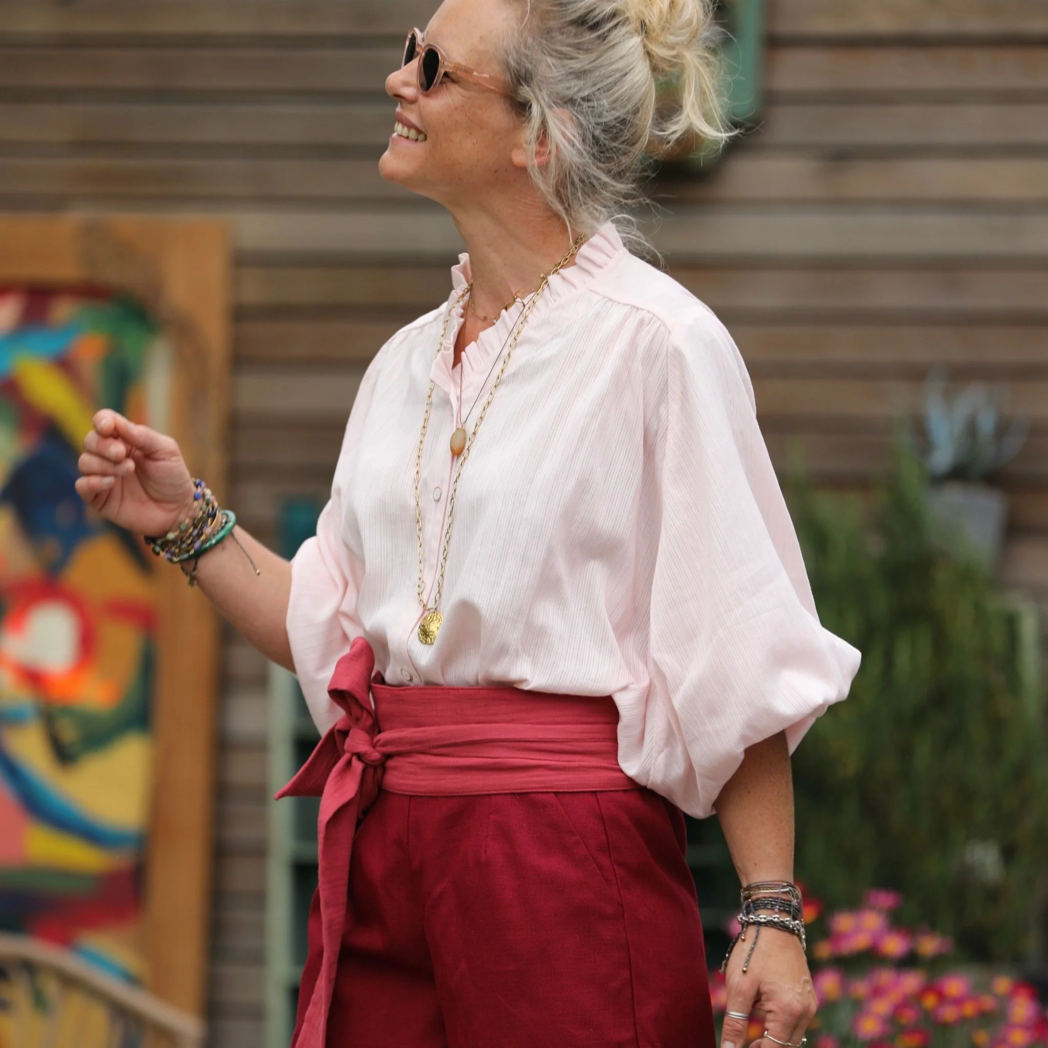 Blouse Miléna - Dobby en coton tressé rose poudré