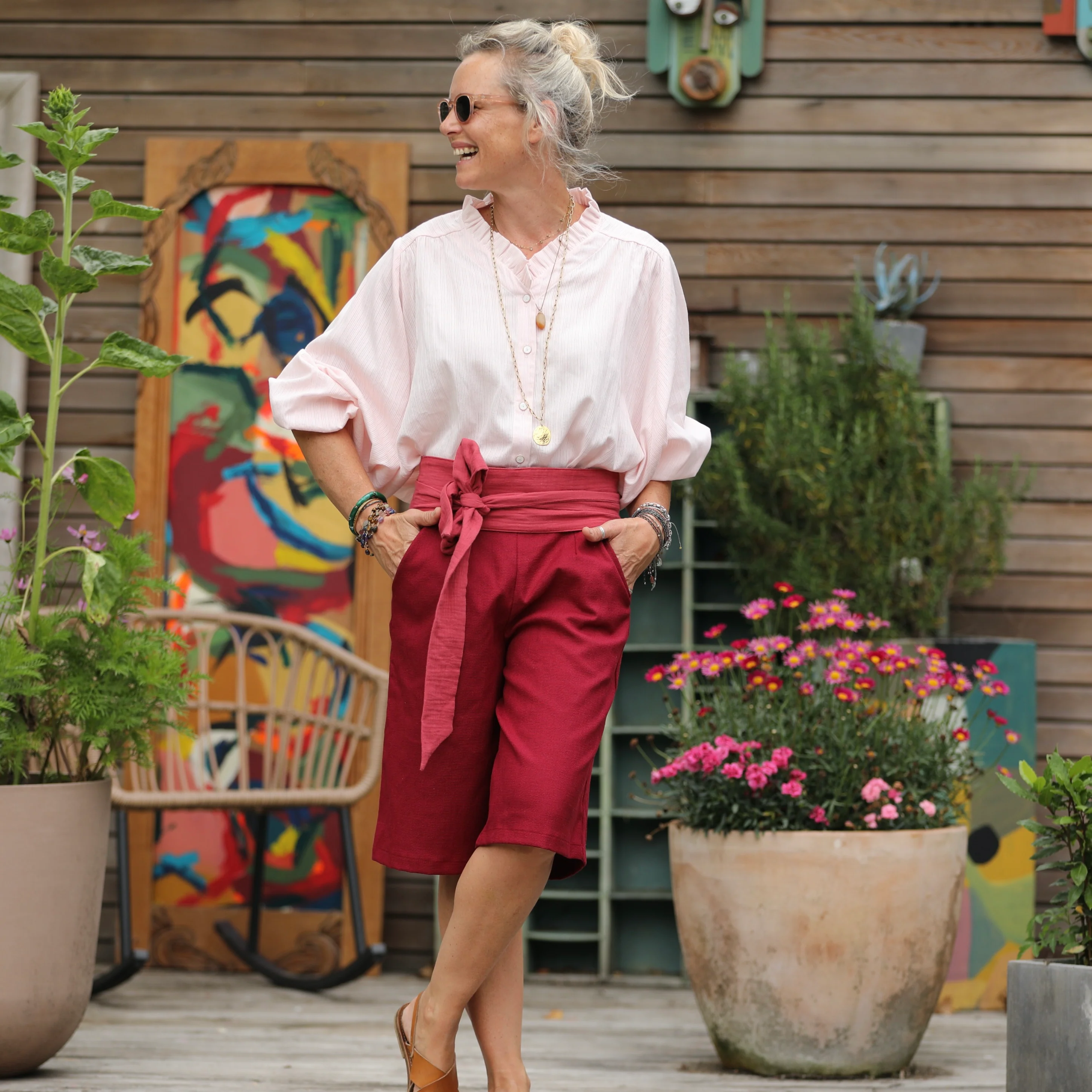 Blouse Miléna - Dobby en coton tressé rose poudré - Image 3
