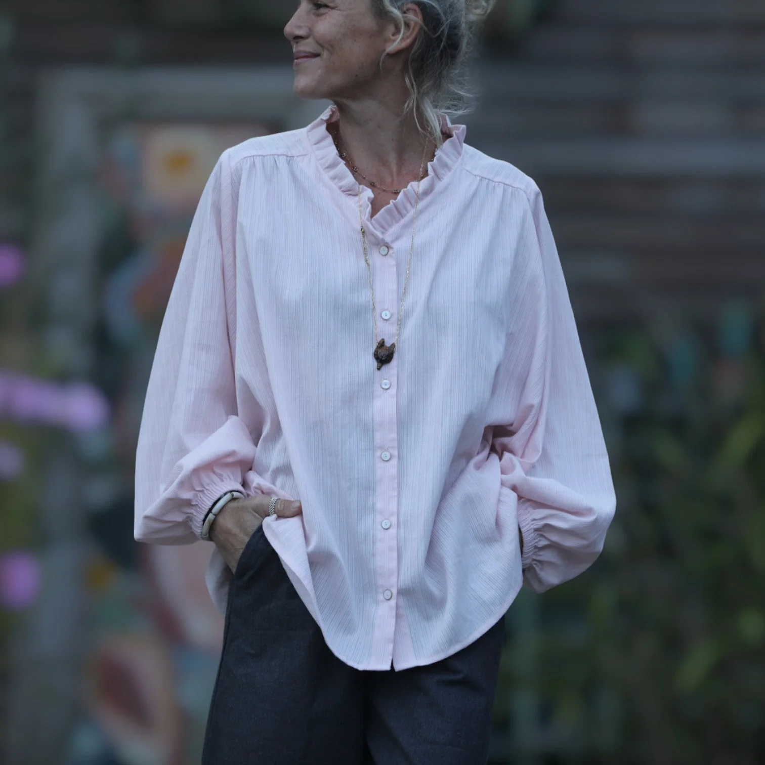 Blouse Miléna - Dobby en coton tressé rose poudré - Image 4