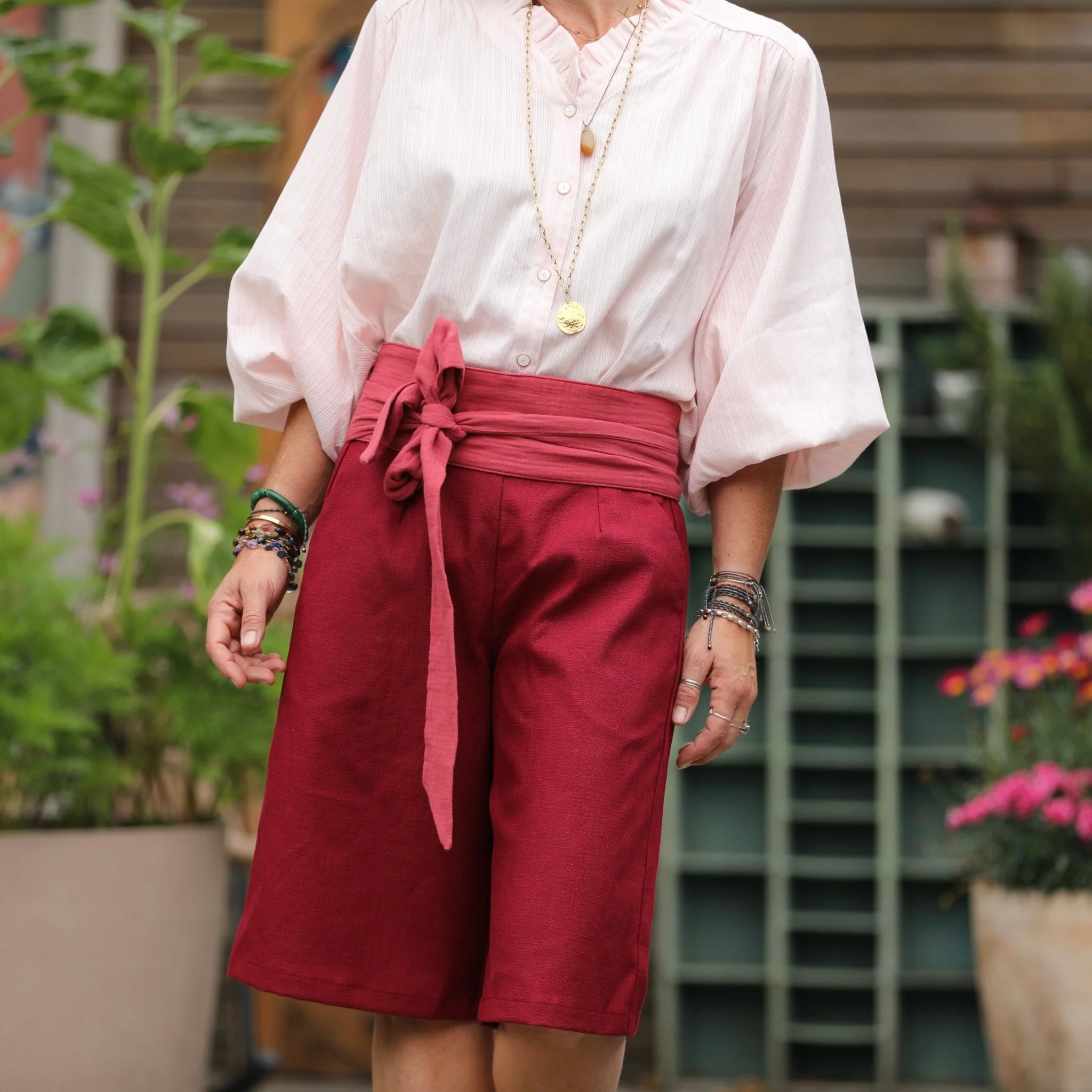 Blouse Miléna - Dobby en coton tressé rose poudré - Image 5