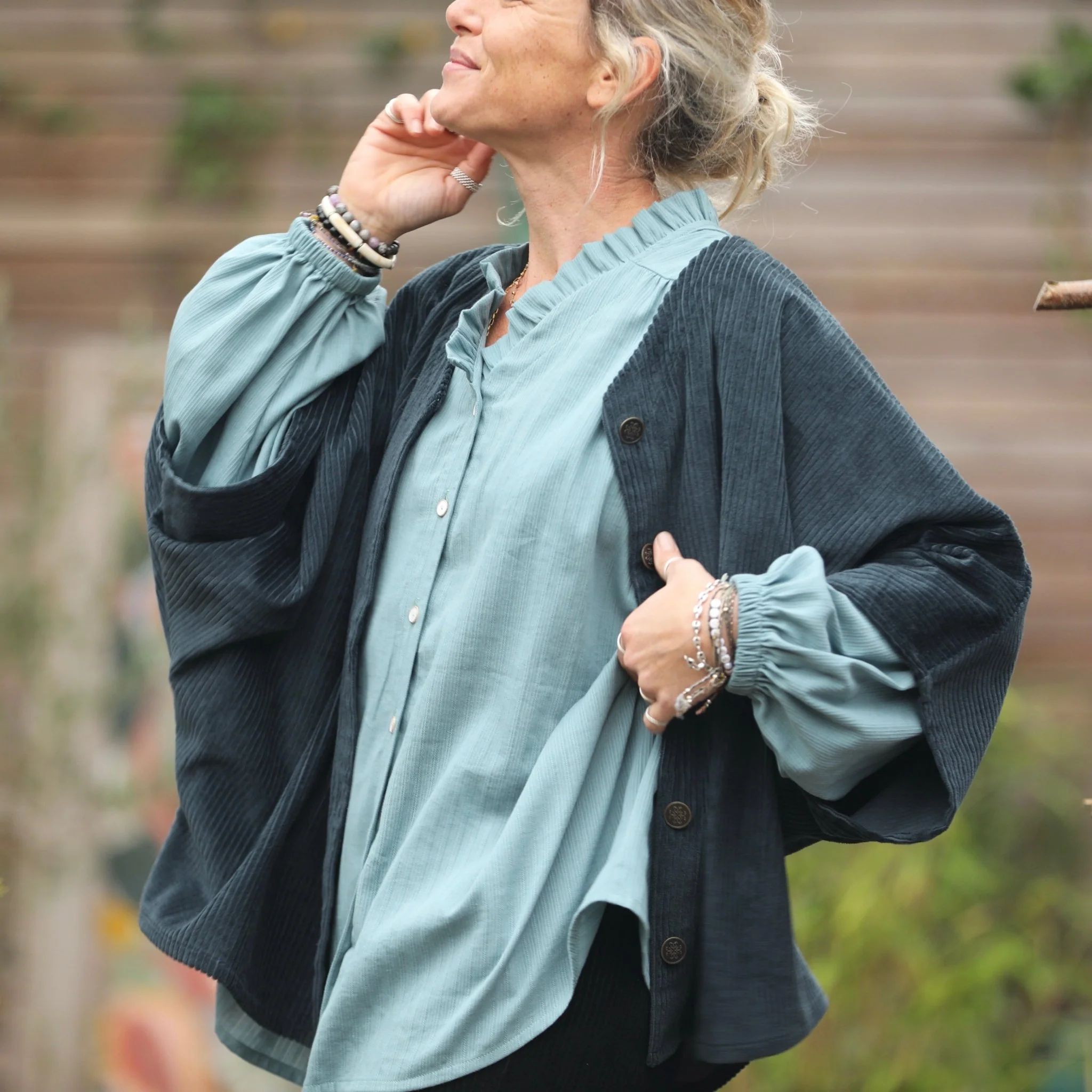 Blouse Miléna - Dobby tressé vert d'eau - Image 3