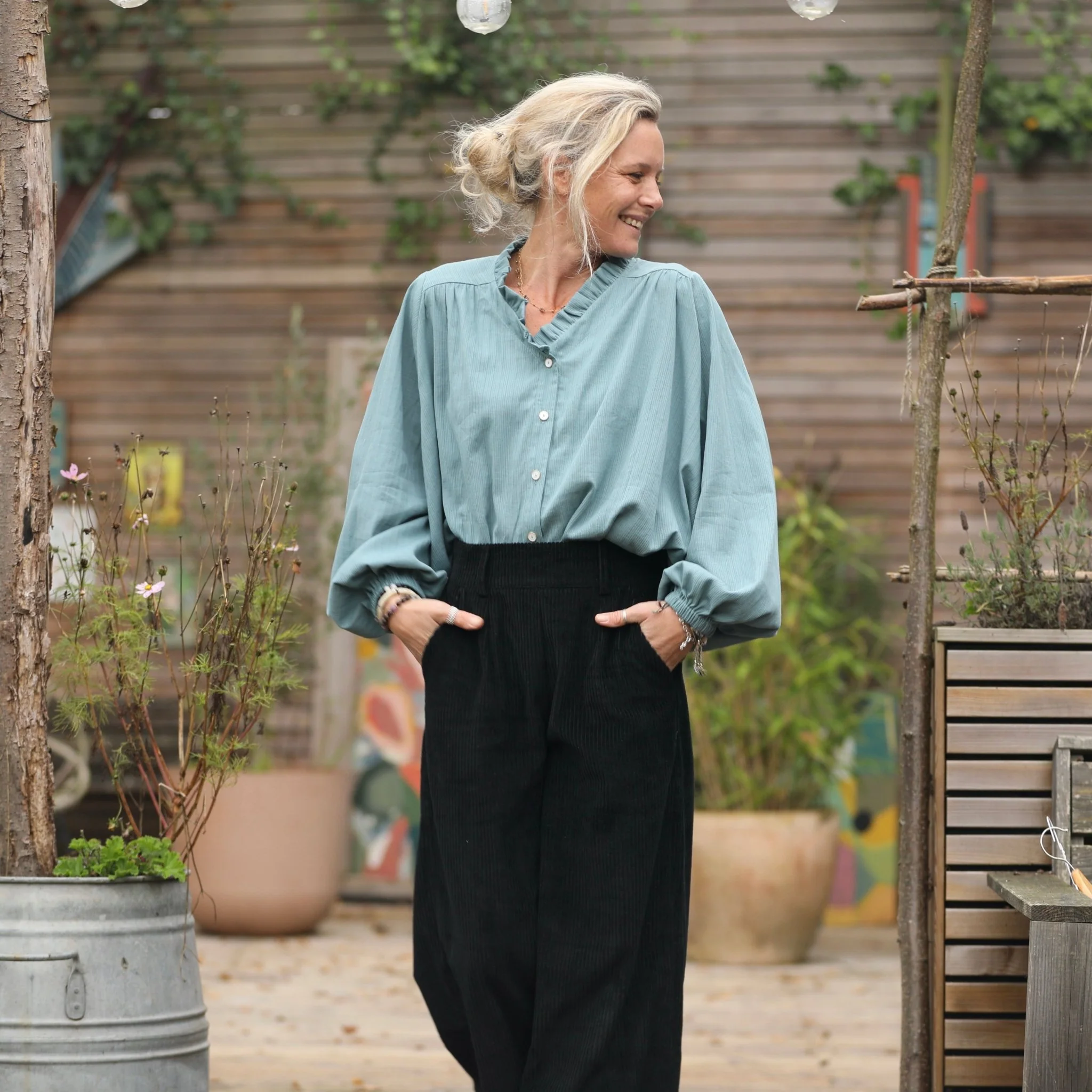 Blouse Miléna - Dobby tressé vert d'eau - Image 4