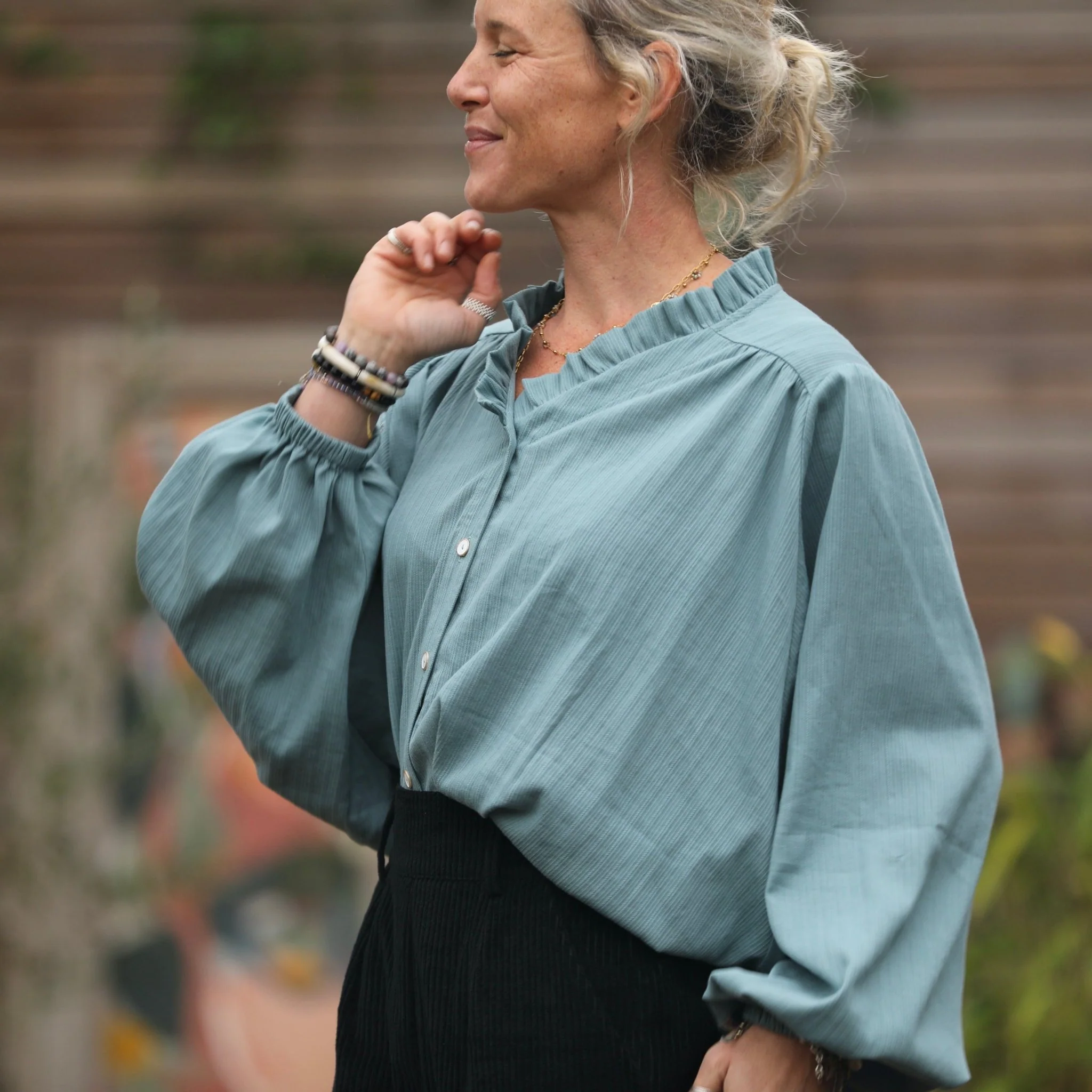 Blouse Miléna - Dobby tressé vert d'eau - Image 9