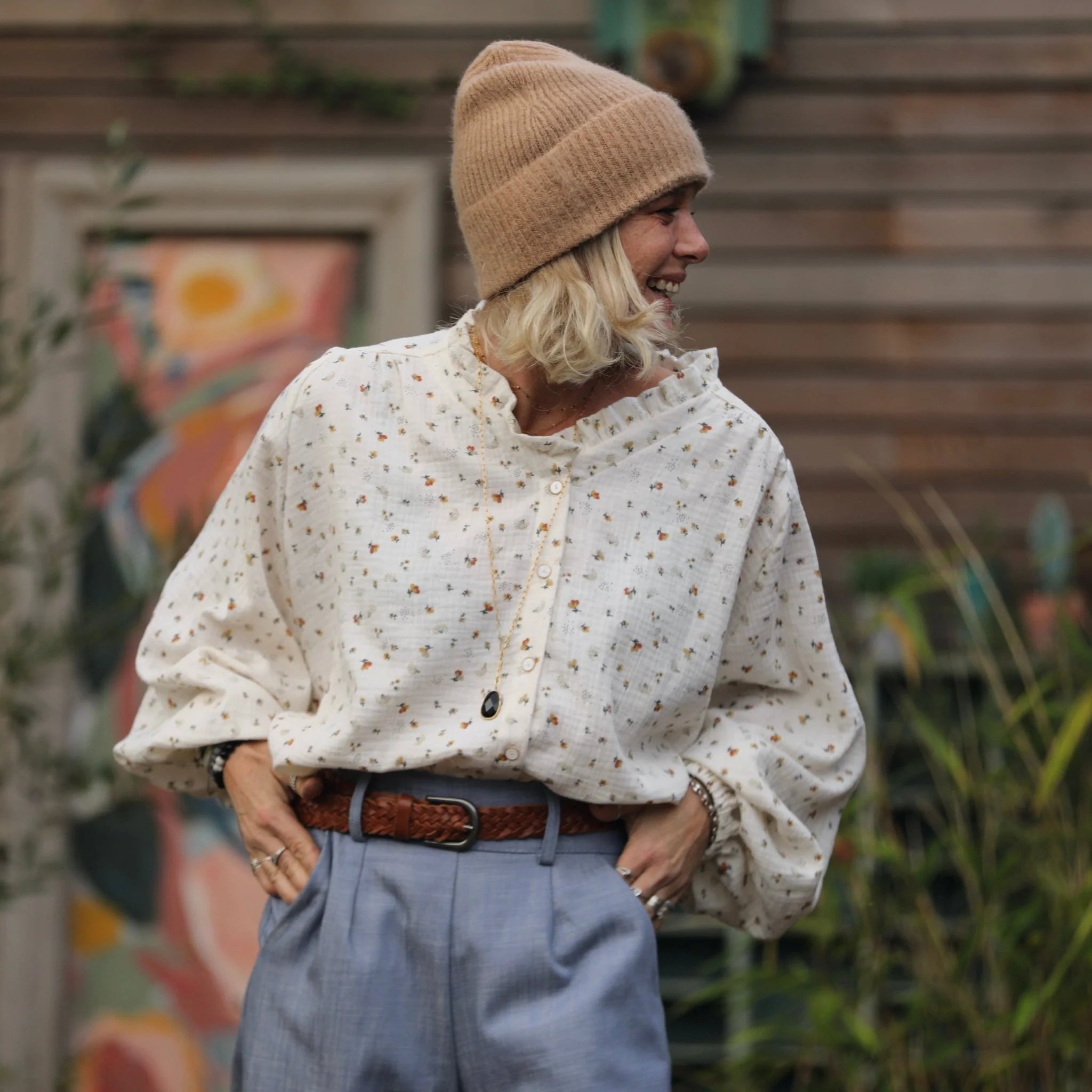 Blouse Miléna - double gaze de coton fleurs d'automne - Image 3