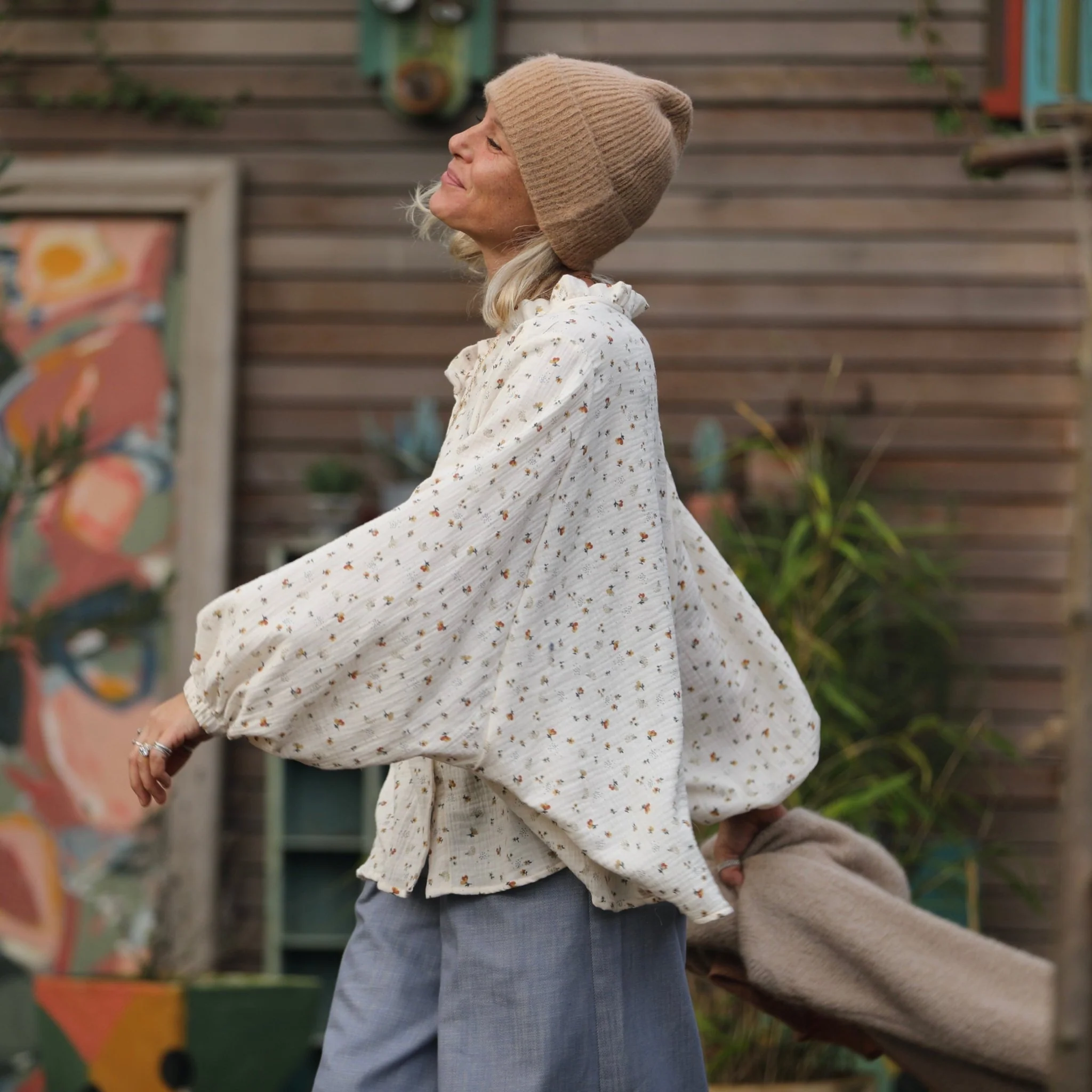Blouse Miléna - double gaze de coton fleurs d'automne - Image 4