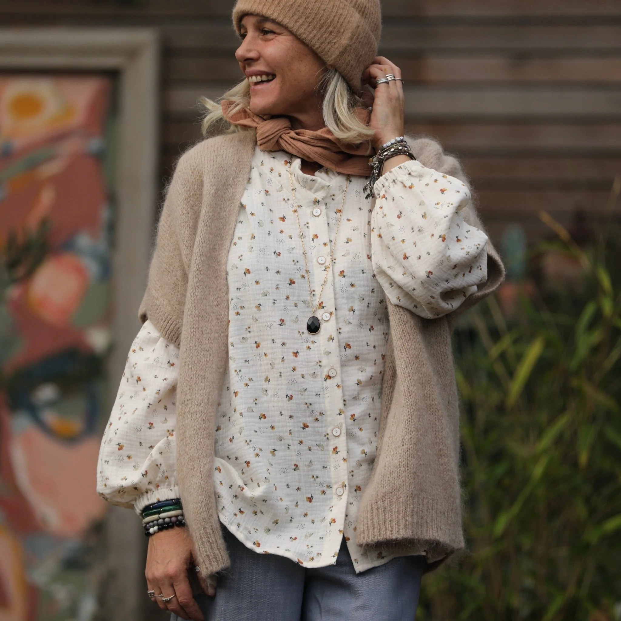 Blouse Miléna - double gaze de coton fleurs d'automne - Image 5