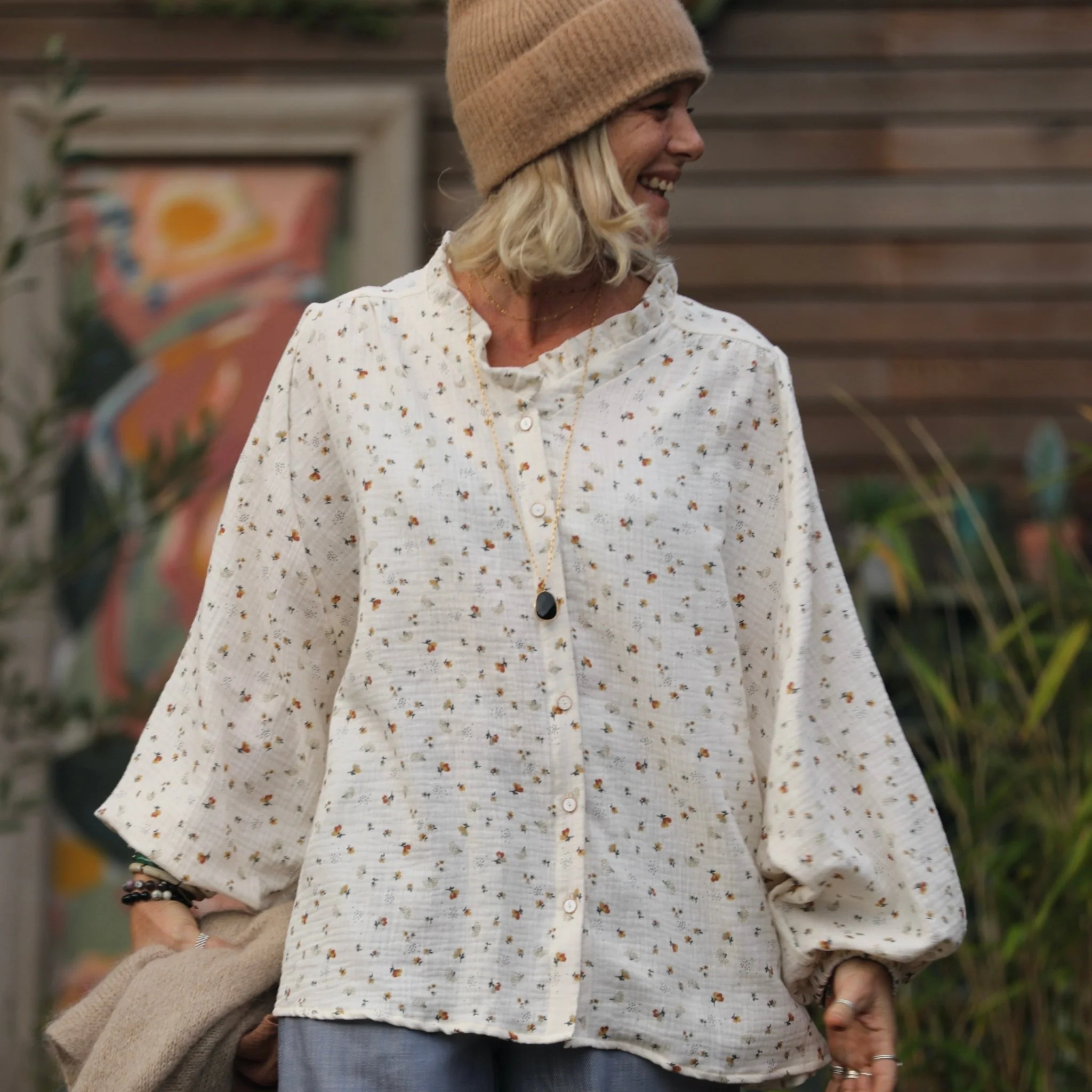 Blouse Miléna - double gaze de coton fleurs d'automne - Image 7
