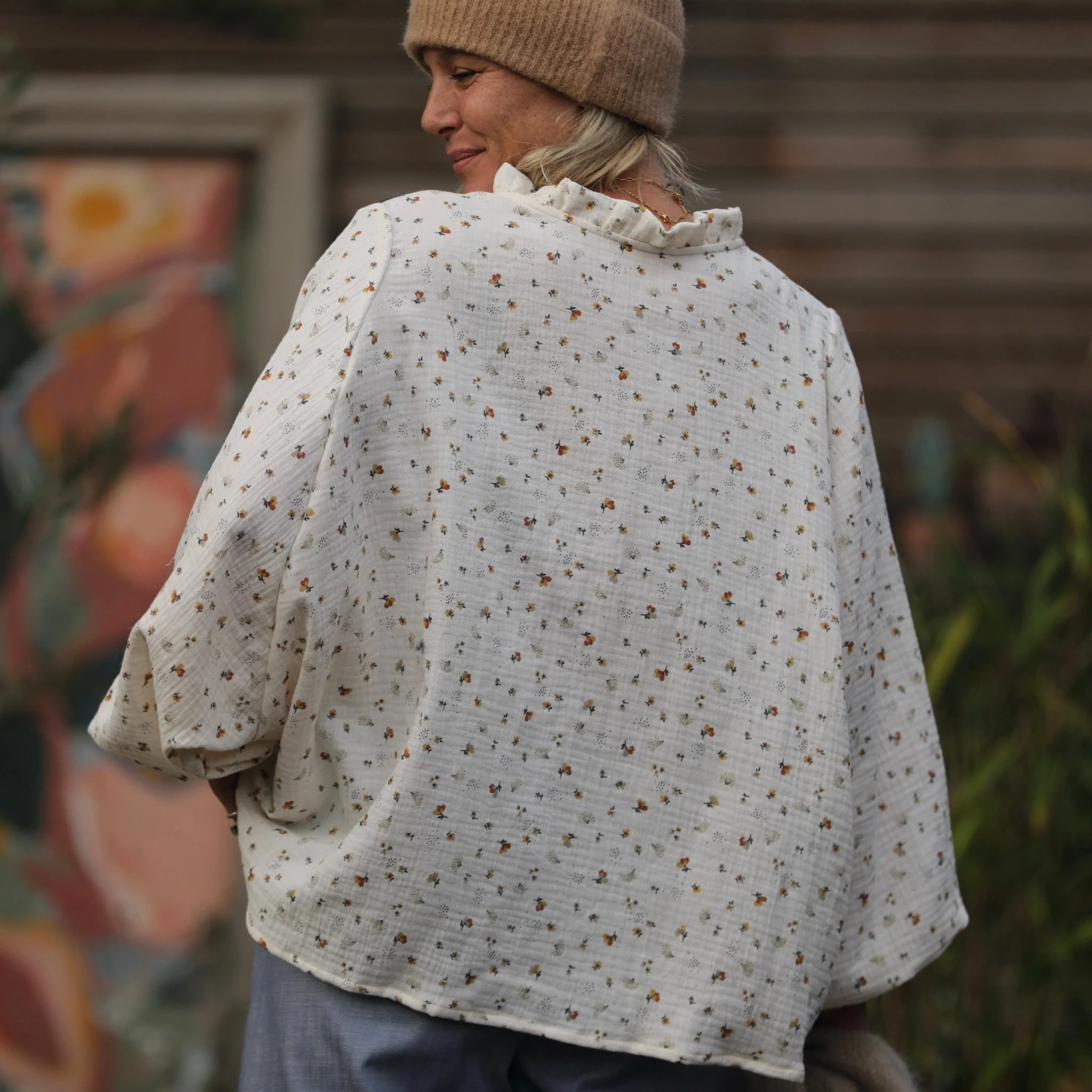 Blouse Miléna - double gaze de coton fleurs d'automne - Image 8
