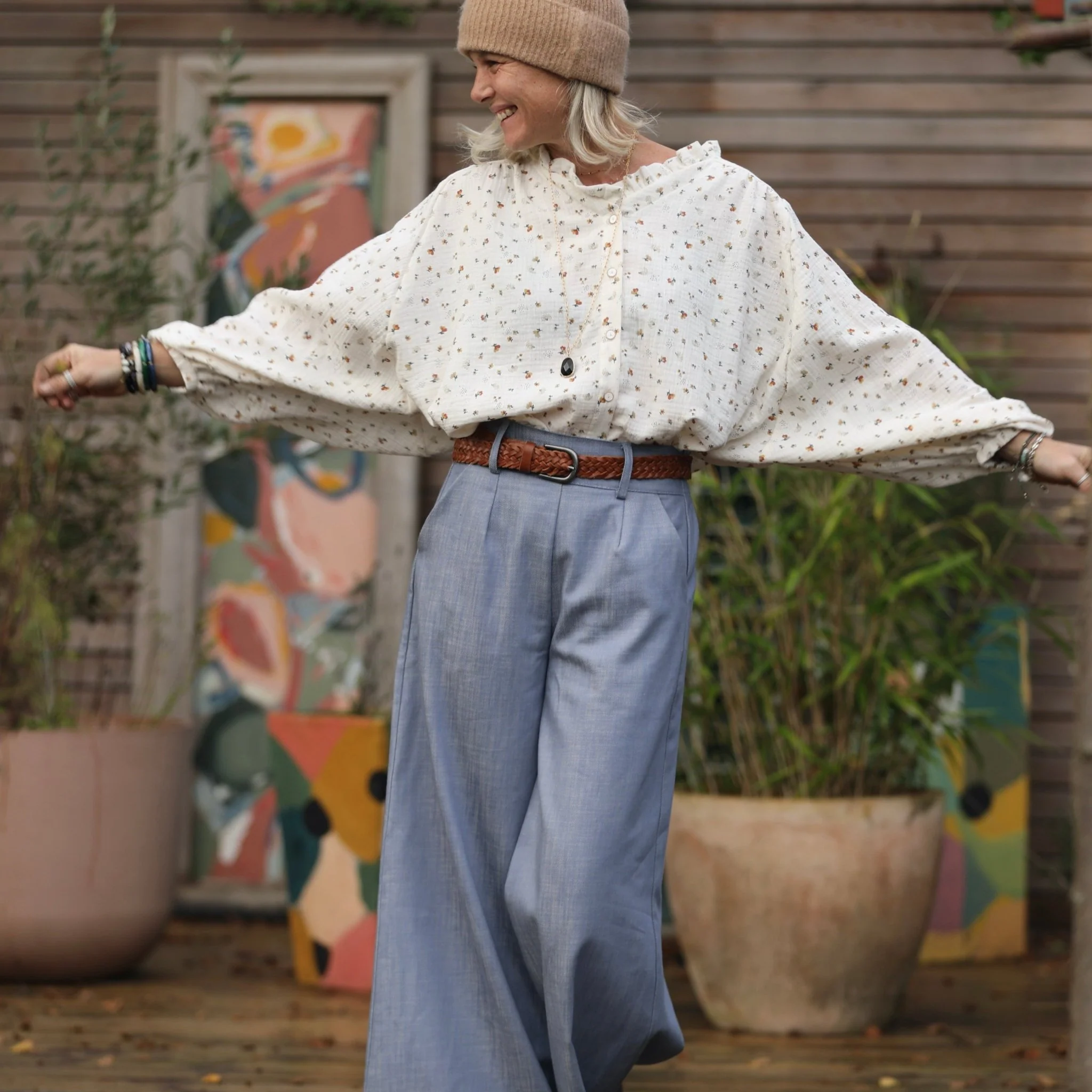 Blouse Miléna - double gaze de coton fleurs d'automne - Image 9