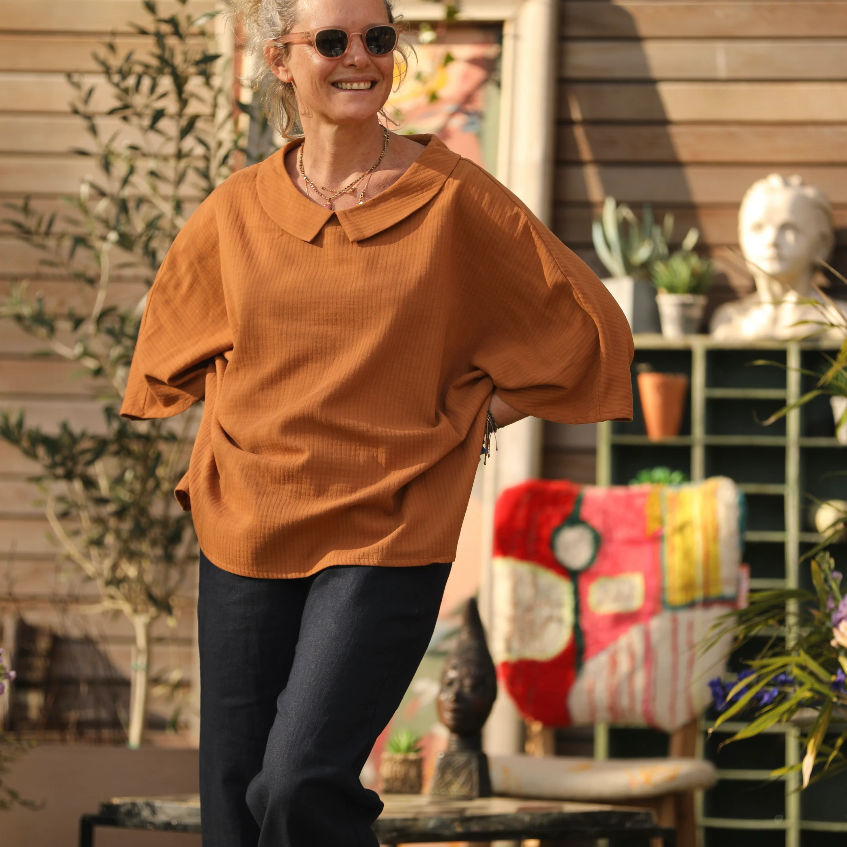 Blouse Myriem - armuré de coton camel - Image 6