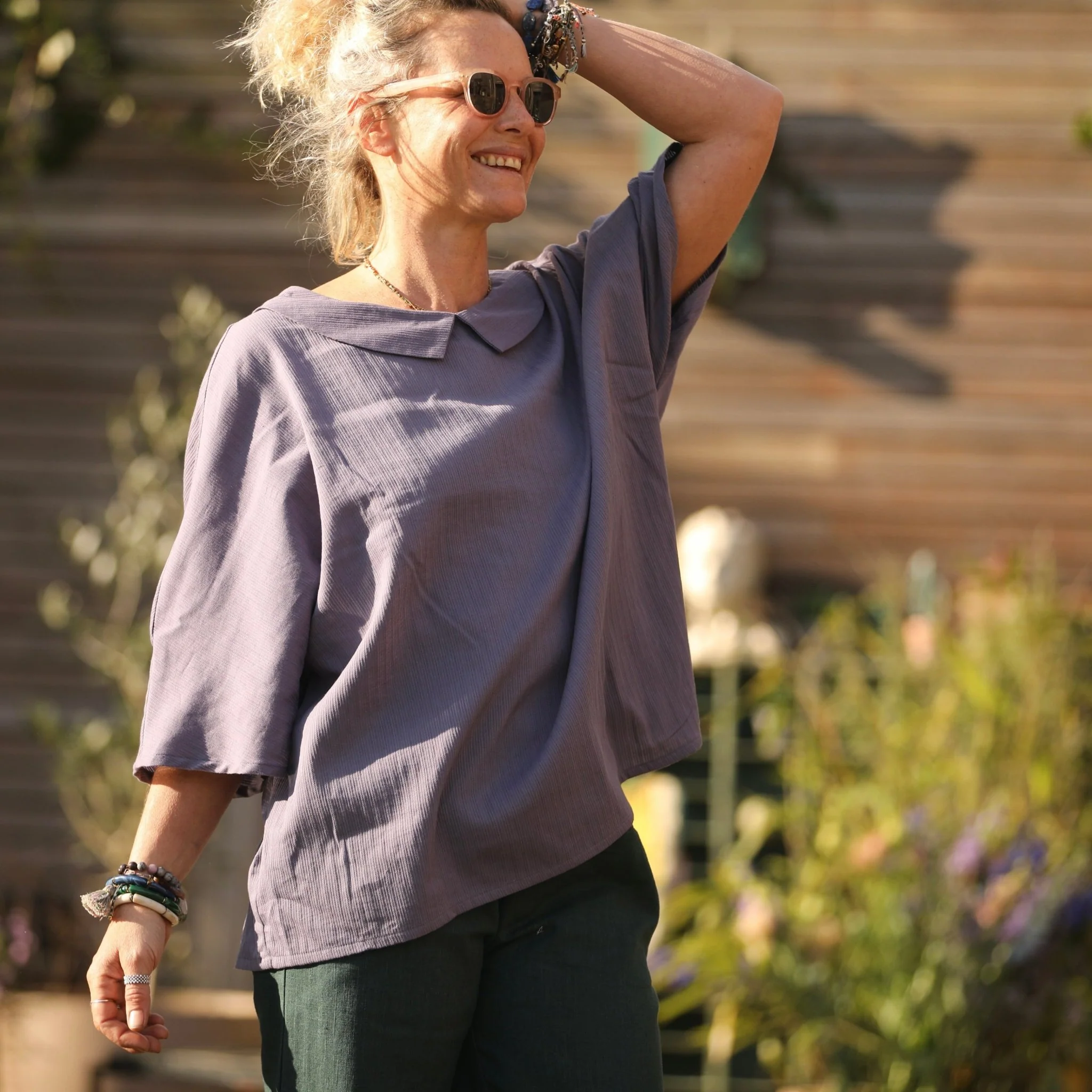 Blouse Myriem - coton tressé prune - Image 5