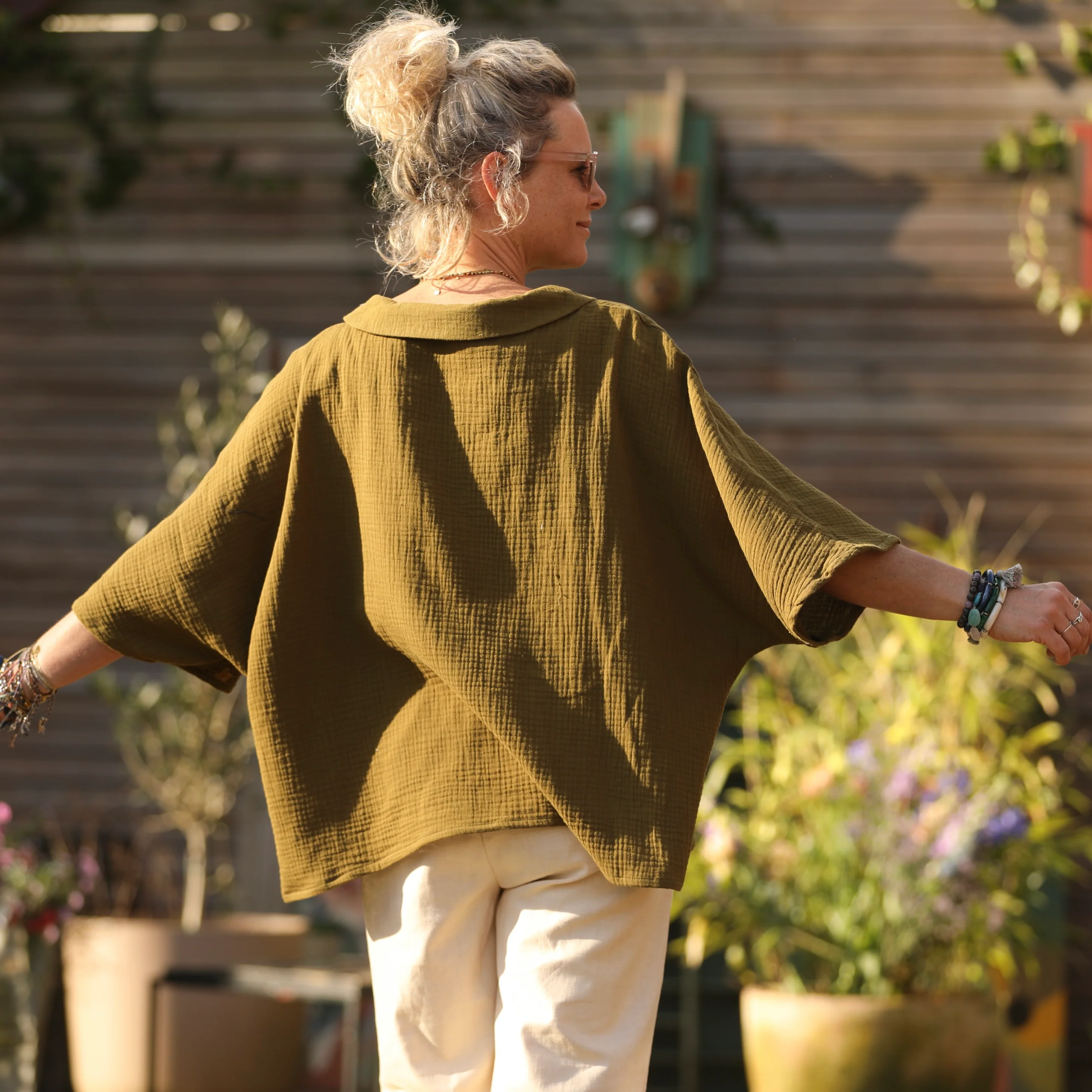 Blouse Myriem - double gaze de coton kaki - Image 3