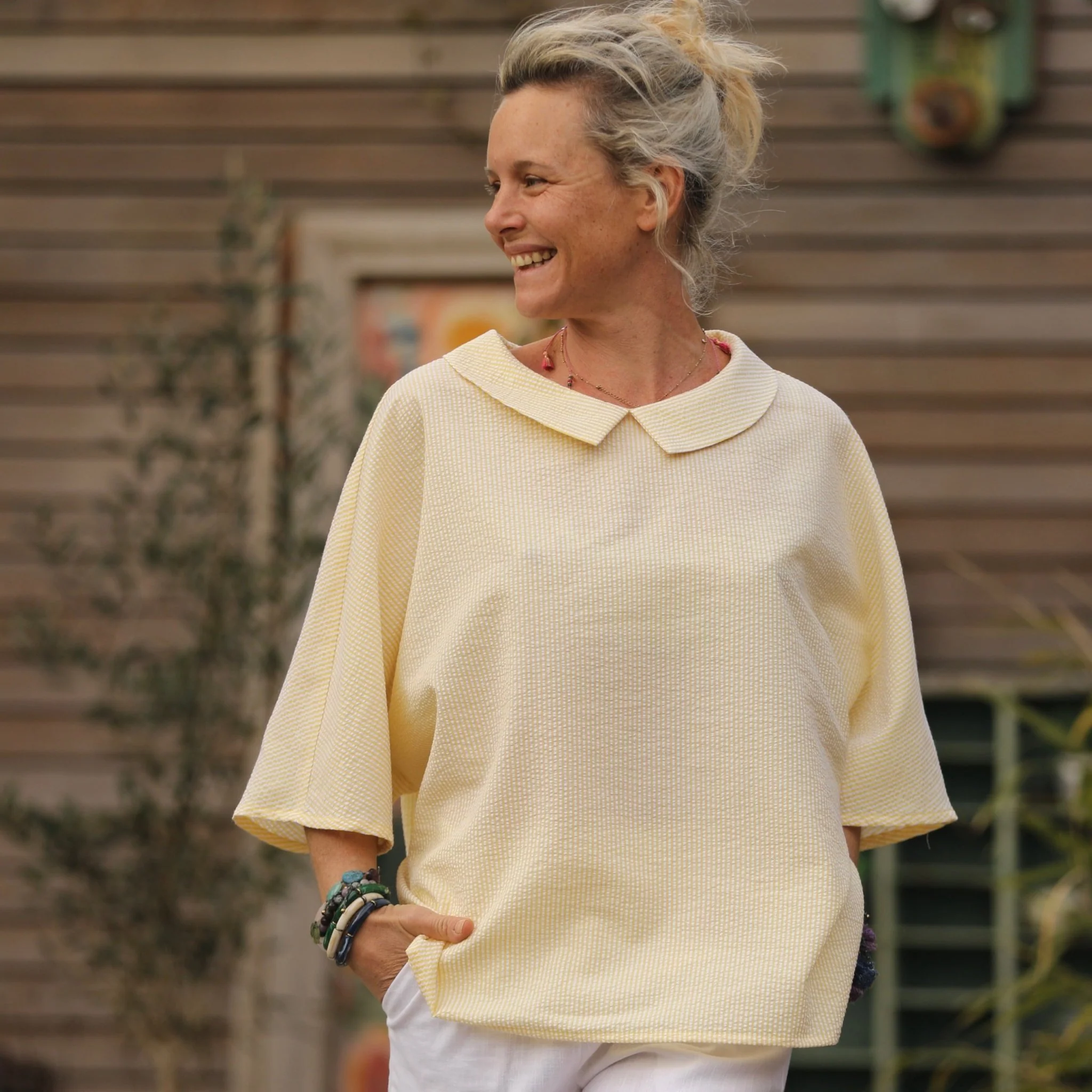 Blouse Myriem - seersucker rayé jaune/blanc