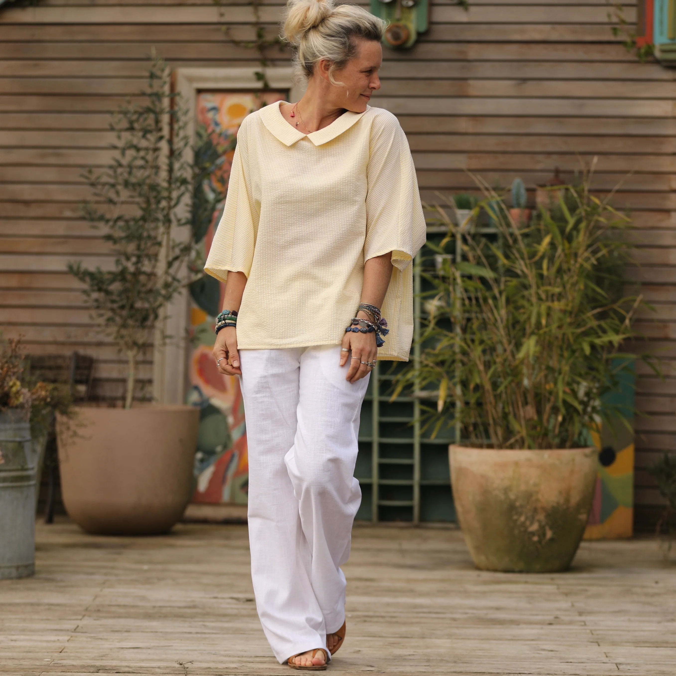 Blouse Myriem - seersucker rayé jaune/blanc - Image 5