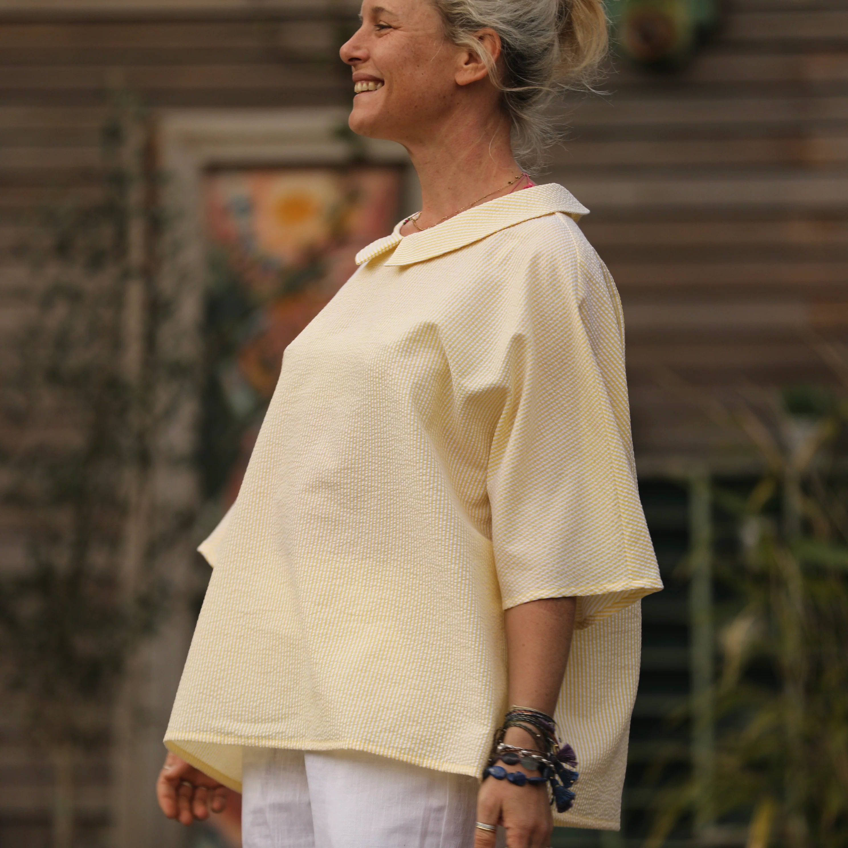 Blouse Myriem - seersucker rayé jaune/blanc - Image 6