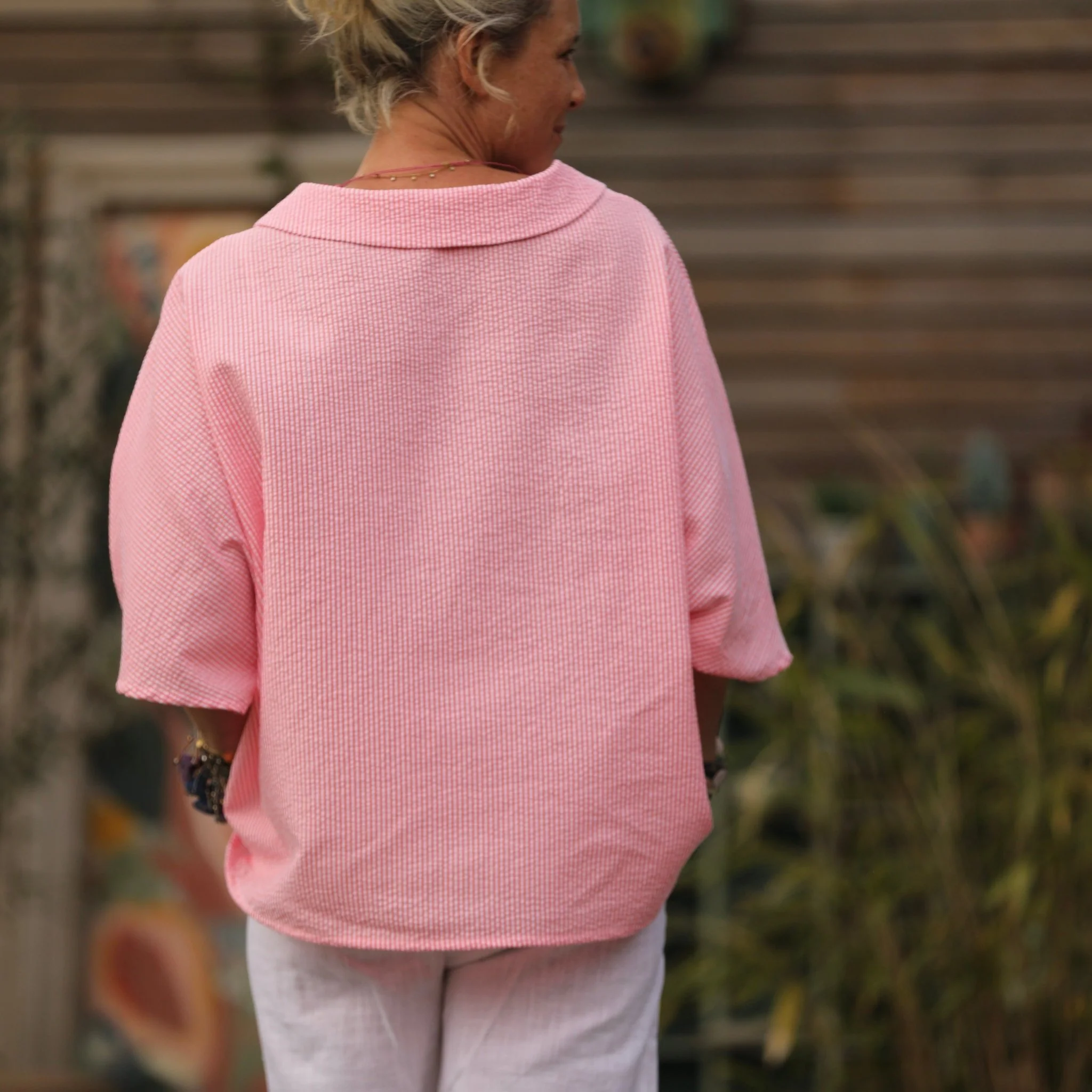 Blouse Myriem - seersucker rayé orange/blanc - Image 5