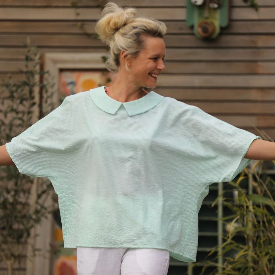 Blouse Myriem - seersucker rayé vert/blanc - Image 4
