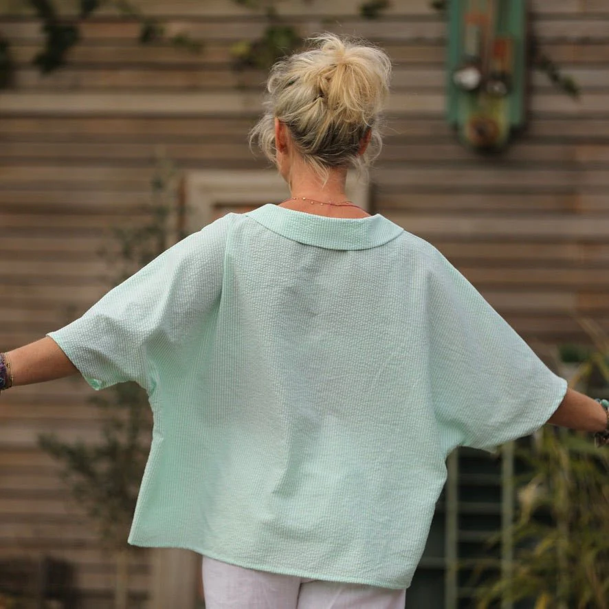 Blouse Myriem - seersucker rayé vert/blanc - Image 6