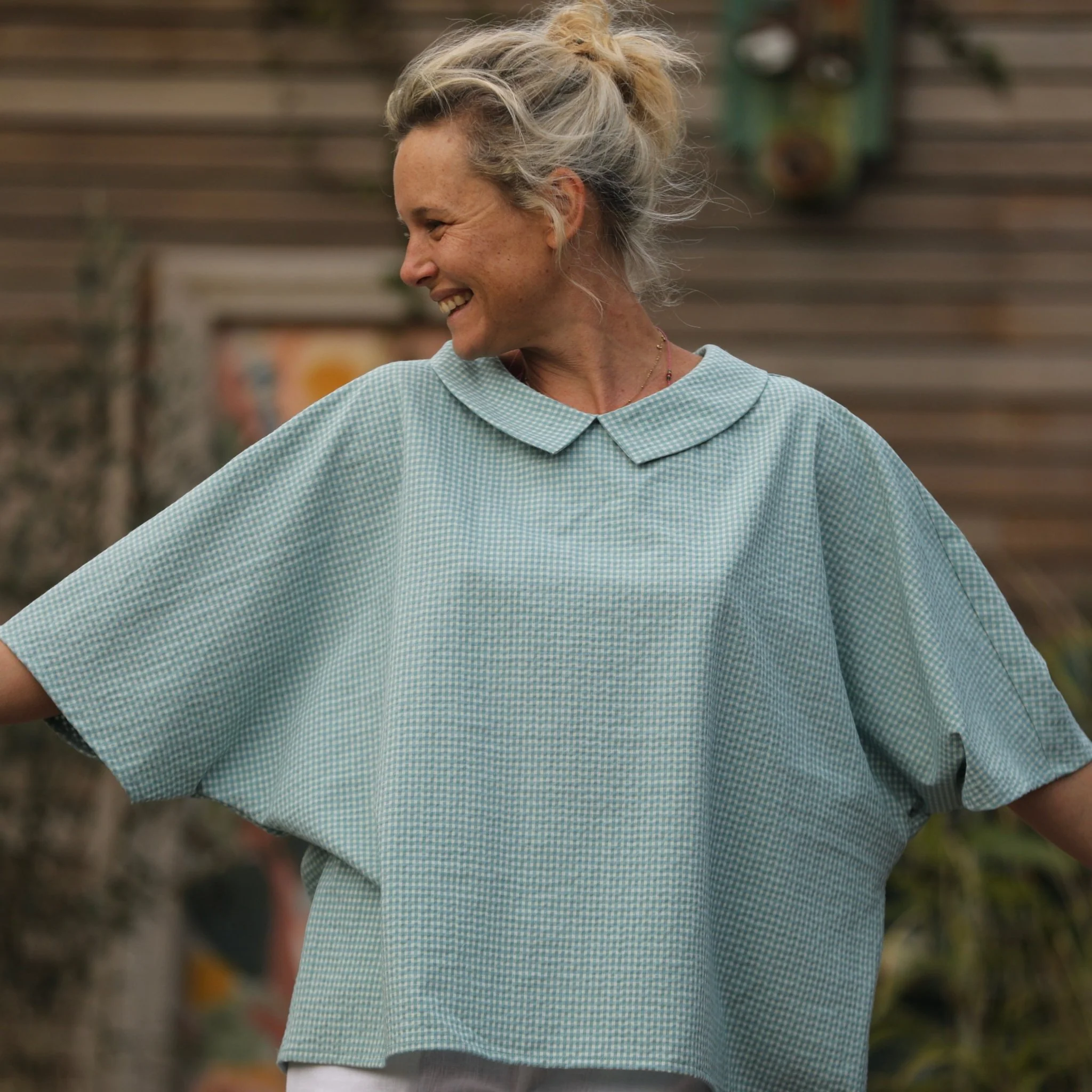 Blouse Myriem - vichy de coton bleuté - Image 3