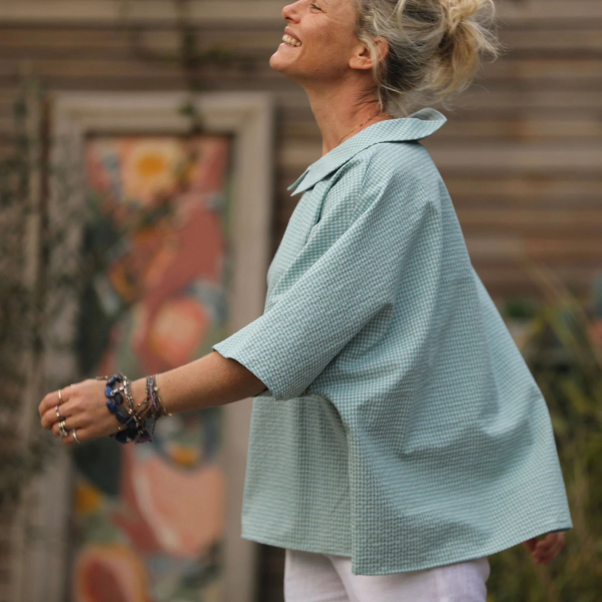 Blouse Myriem - vichy de coton bleuté - Image 4