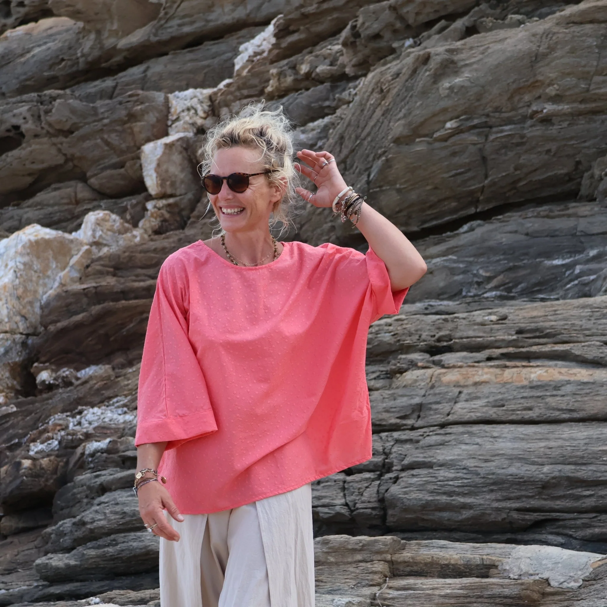 Blouse Nao - coton brodé rose gourmand - Image 3