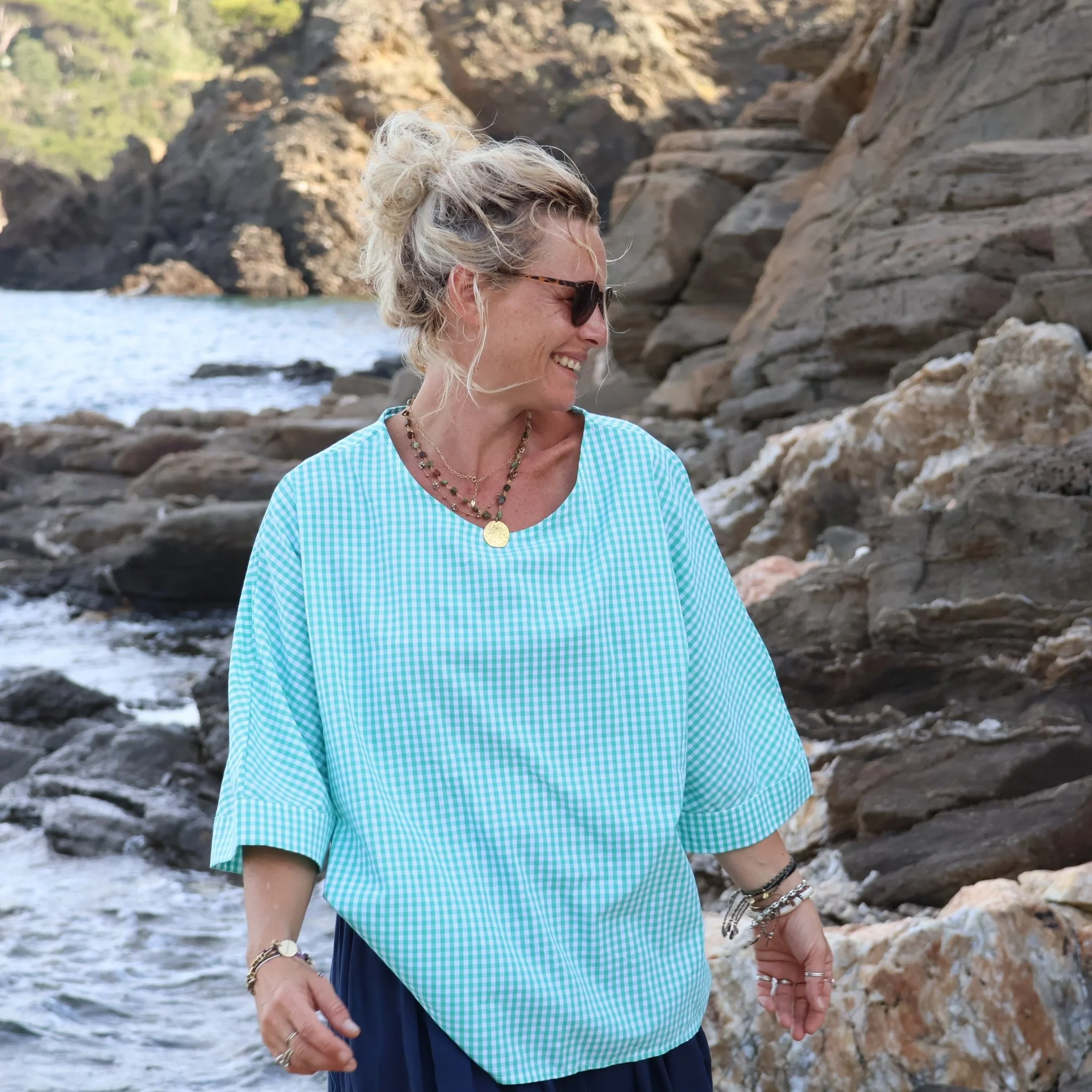 Blouse Nao - coton vichy vert peps - Image 5