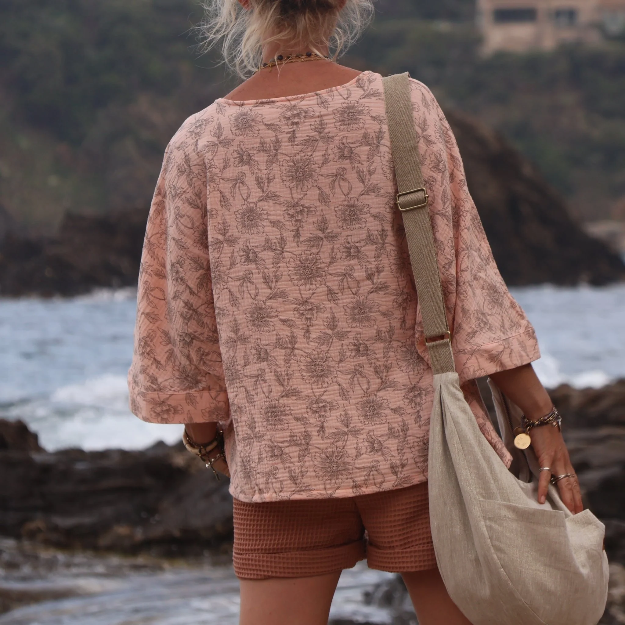 Blouse Nao - double gaze de coton nude fleuri - Image 2