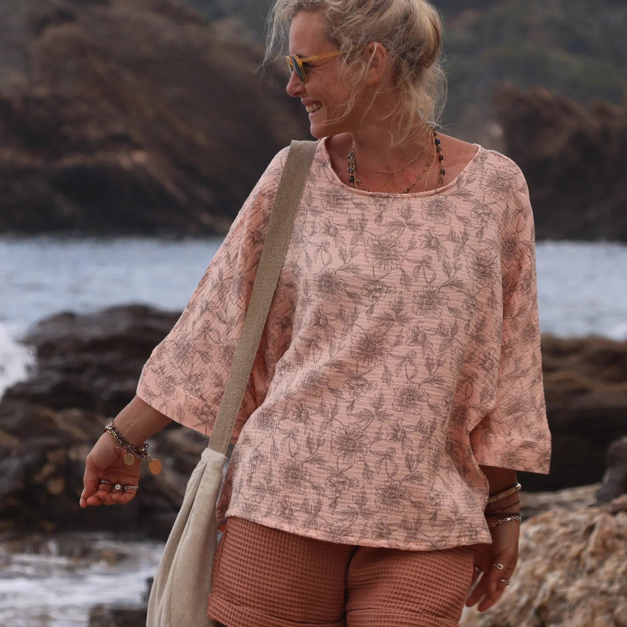 Blouse Nao - double gaze de coton nude fleuri - Image 4
