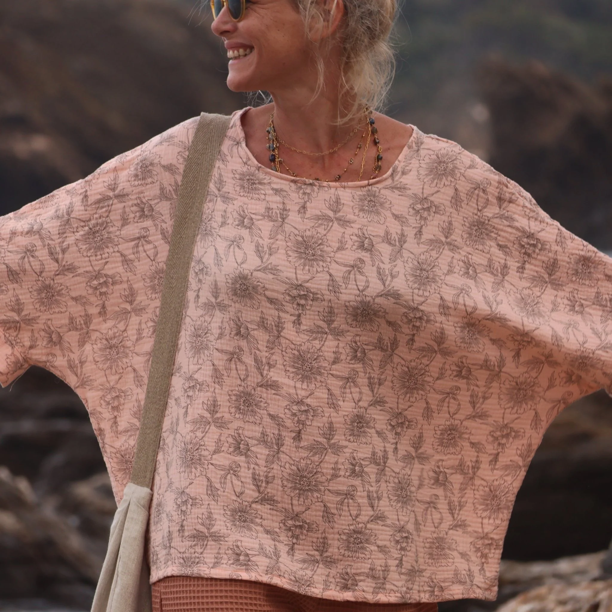 Blouse Nao - double gaze de coton nude fleuri - Image 7
