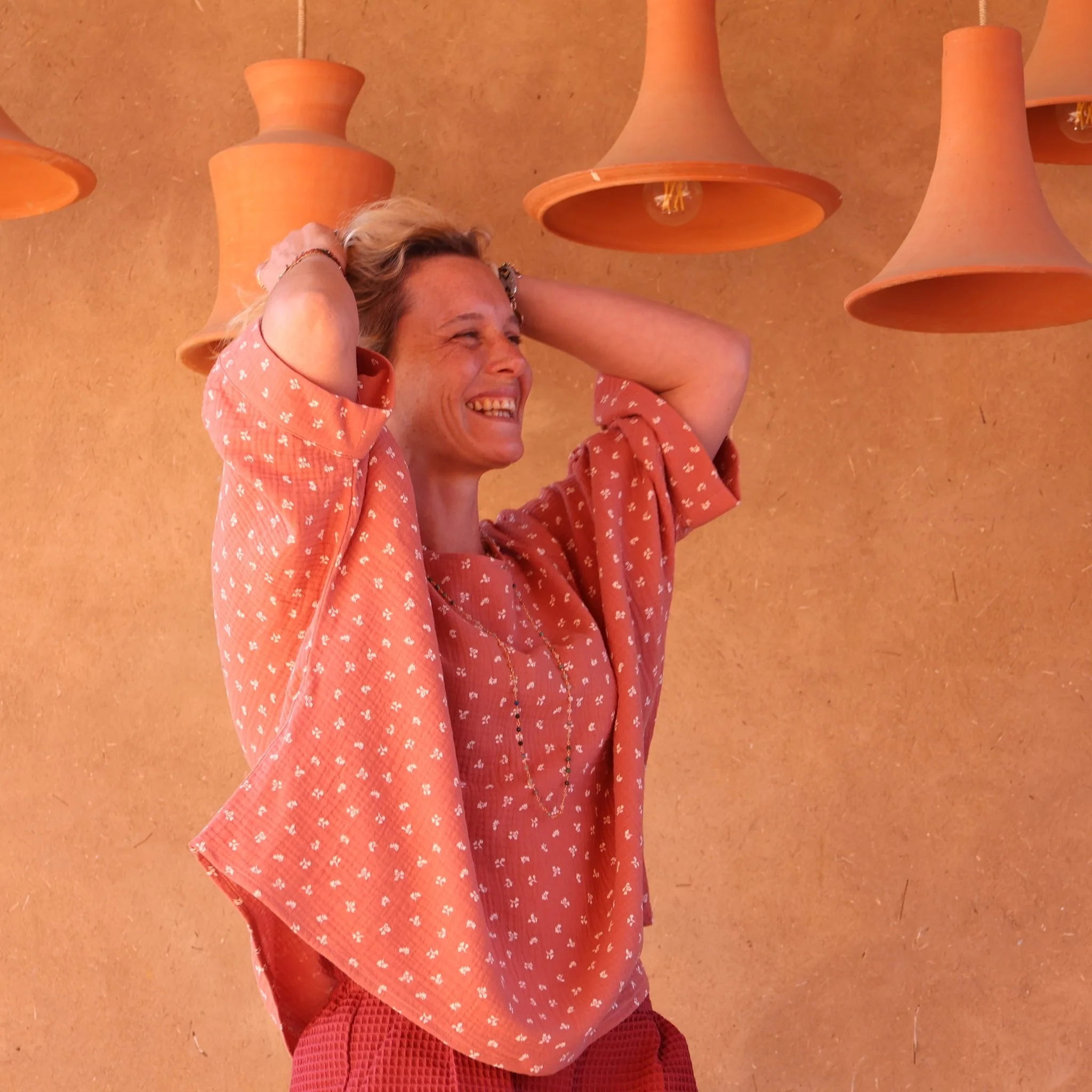 Blouse Nao double gaze de coton rose boisé "feuillage" - Image 5