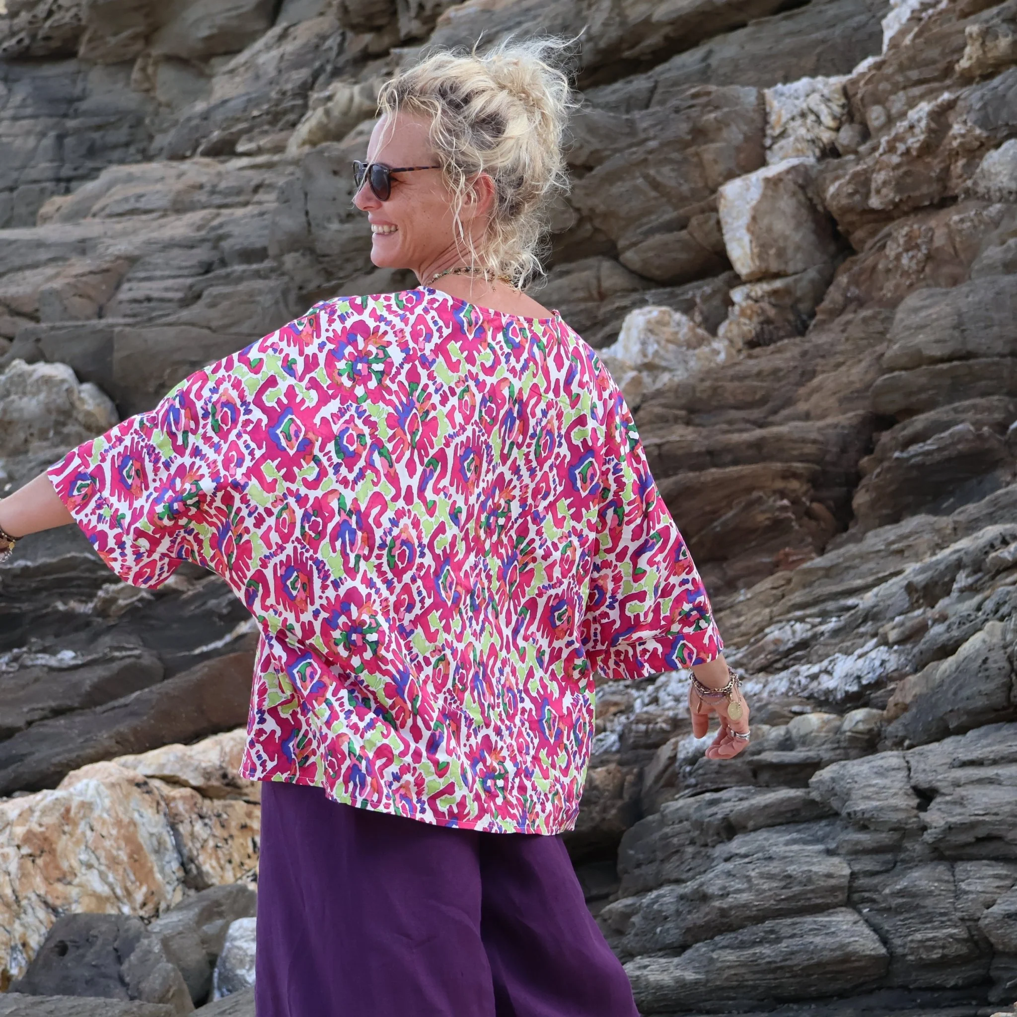 Blouse Nao - popeline de coton picturale fushia - Image 4