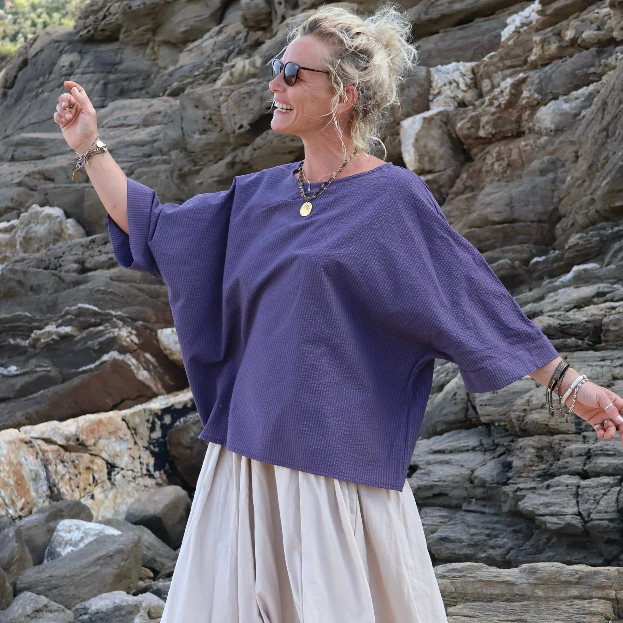 Blouse Nao - seersucker de coton prune - Image 13