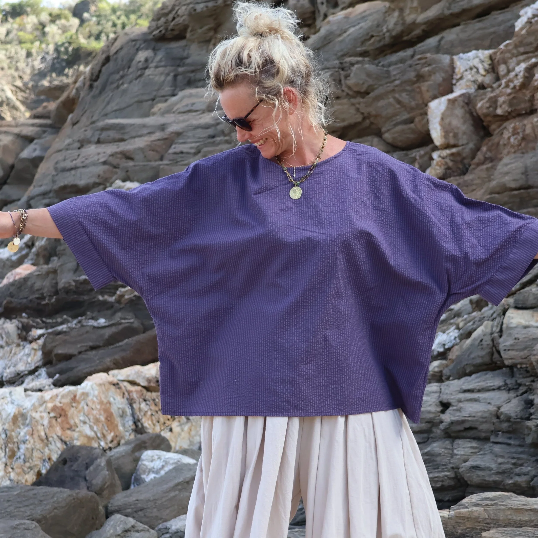 Blouse Nao - seersucker de coton prune - Image 5