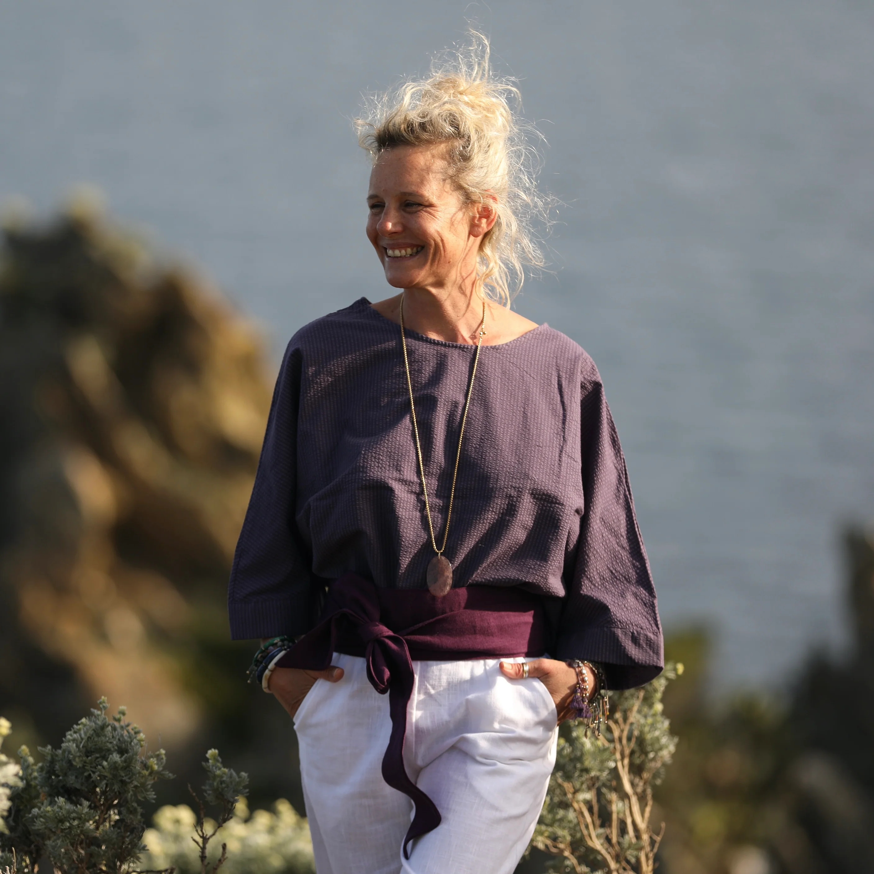 Blouse Nao - seersucker de coton prune - Image 9