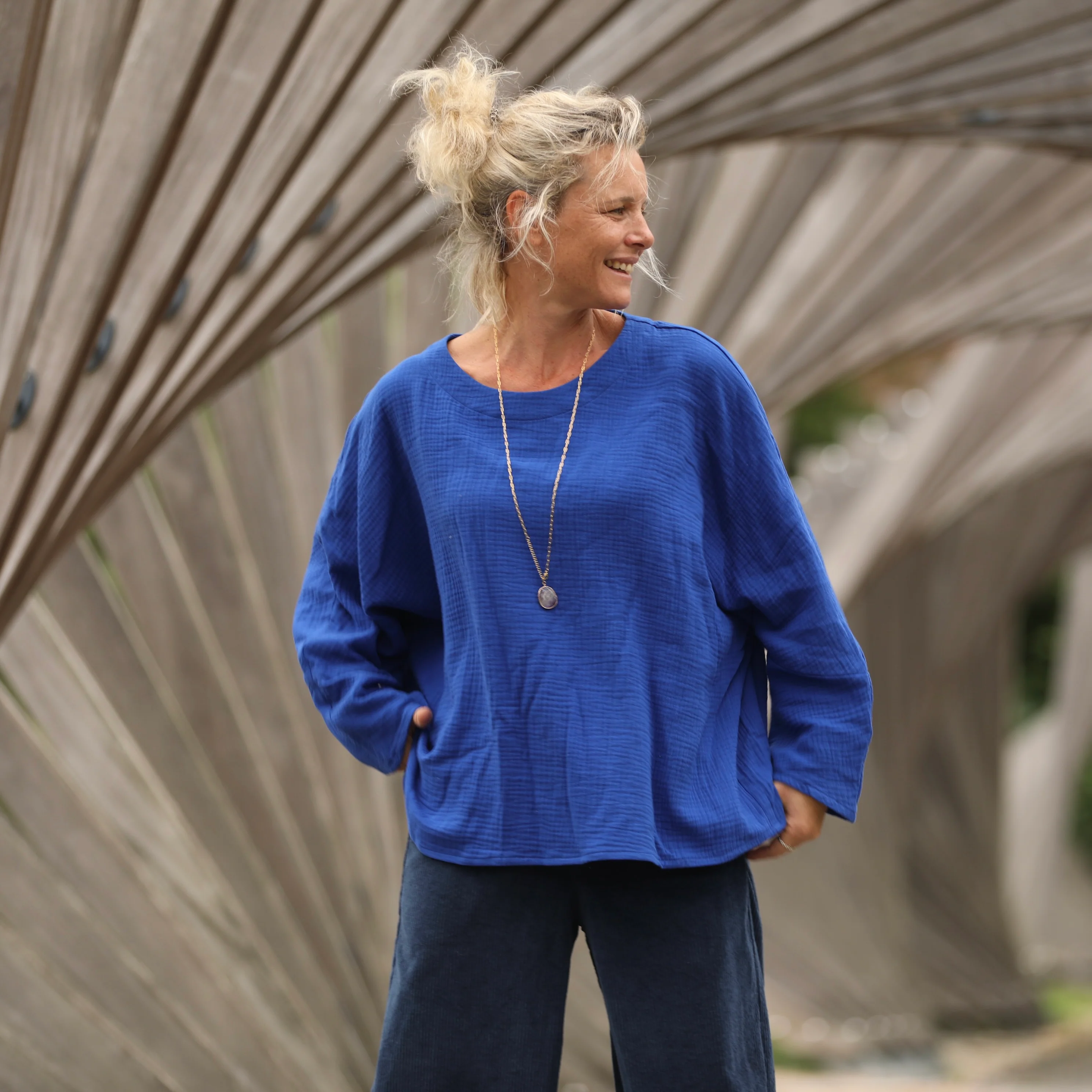 Blouse Naomie - double gaze de coton bleu majorelle - Image 6